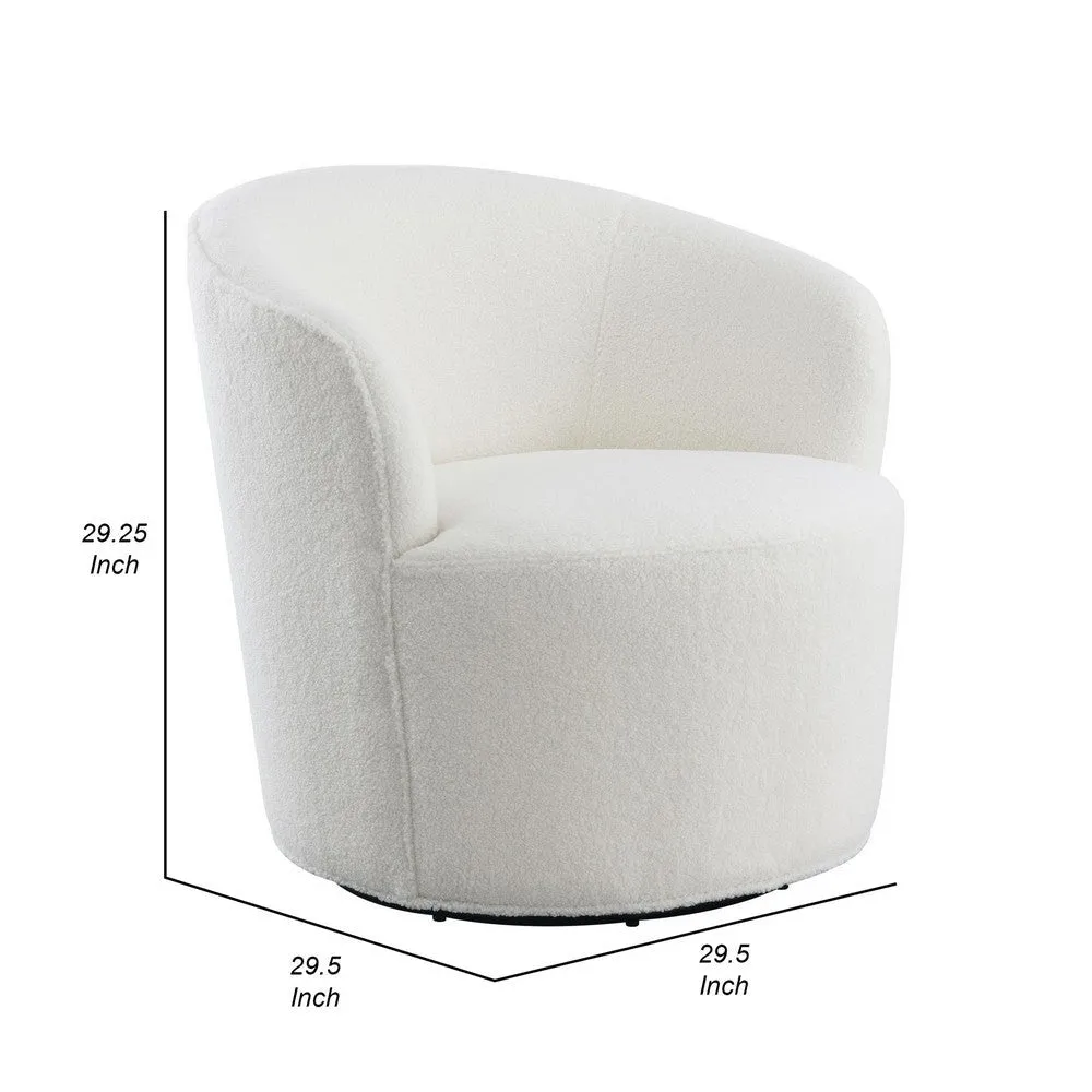 30 Inch Swivel Accent Chair, Barrel Inspired Design, Faux Sheepskin, White By Casagear Home