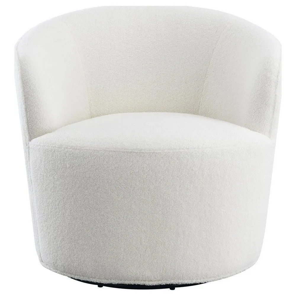 30 Inch Swivel Accent Chair, Barrel Inspired Design, Faux Sheepskin, White By Casagear Home