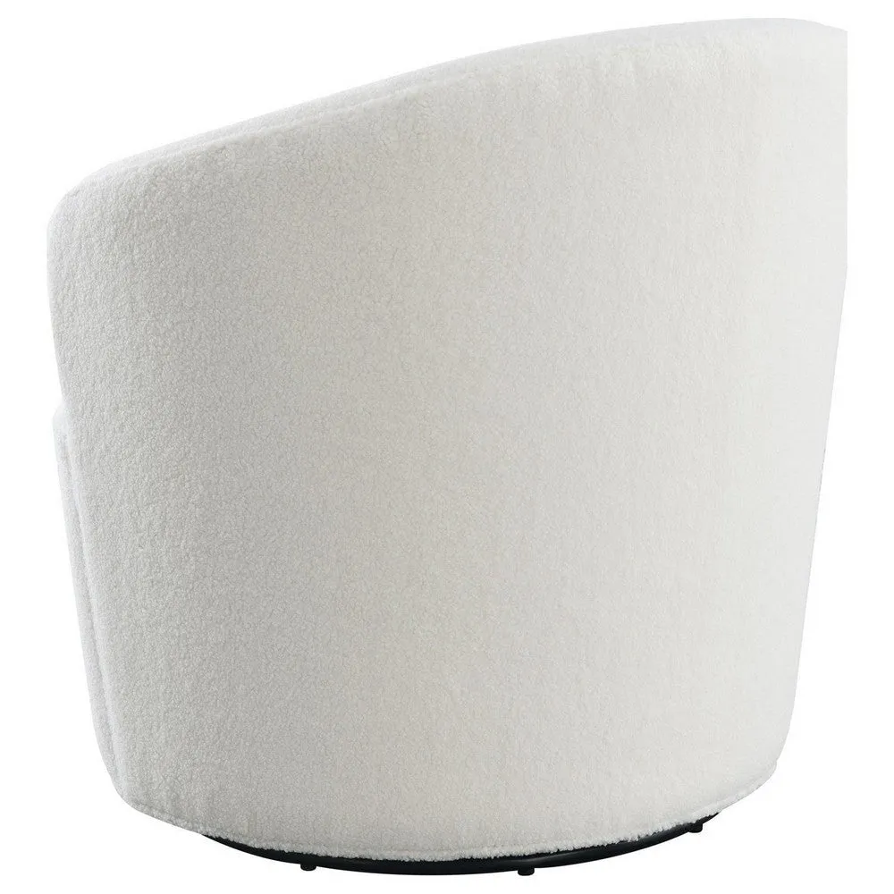 30 Inch Swivel Accent Chair, Barrel Inspired Design, Faux Sheepskin, White By Casagear Home