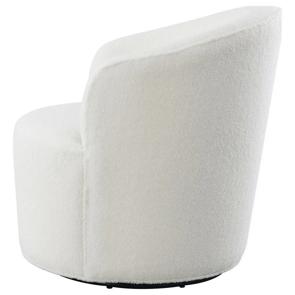 30 Inch Swivel Accent Chair, Barrel Inspired Design, Faux Sheepskin, White By Casagear Home