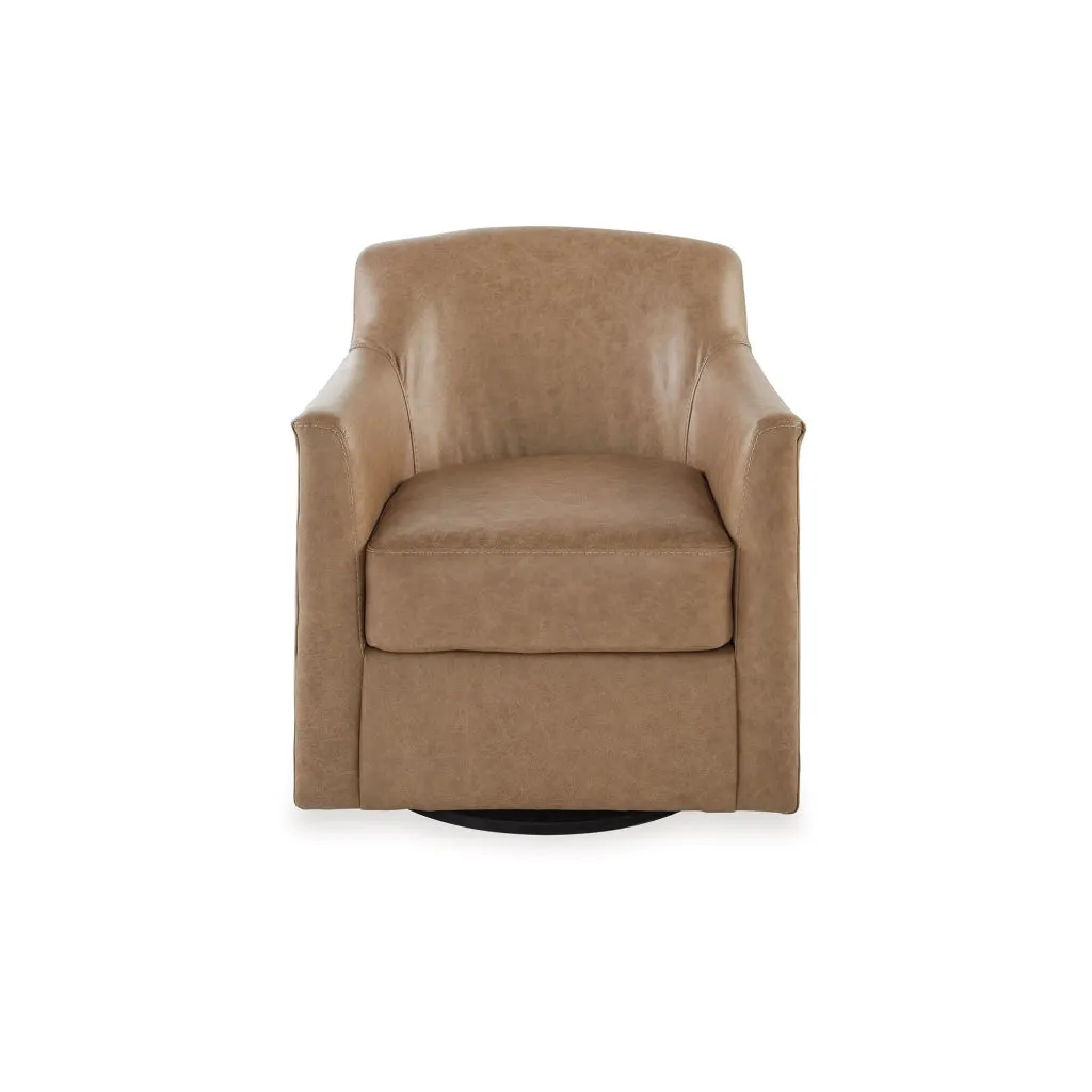 32 Inch Plush Swivel Accent Chair with Shelter Style Armrests, Faux Leather By Casagear Home