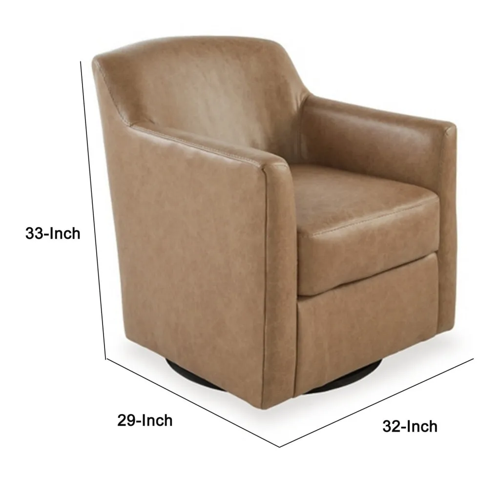 32 Inch Plush Swivel Accent Chair with Shelter Style Armrests, Faux Leather By Casagear Home