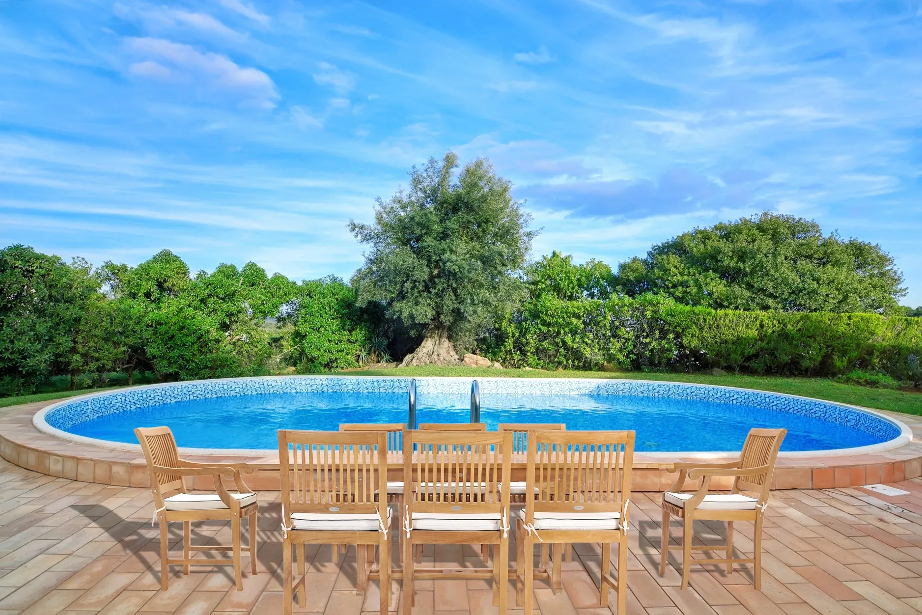 9 Piece Teak Wood Castle Patio Dining Set with Rectangular Extension Table, 6 Side Chairs and 2 Arm Chairs