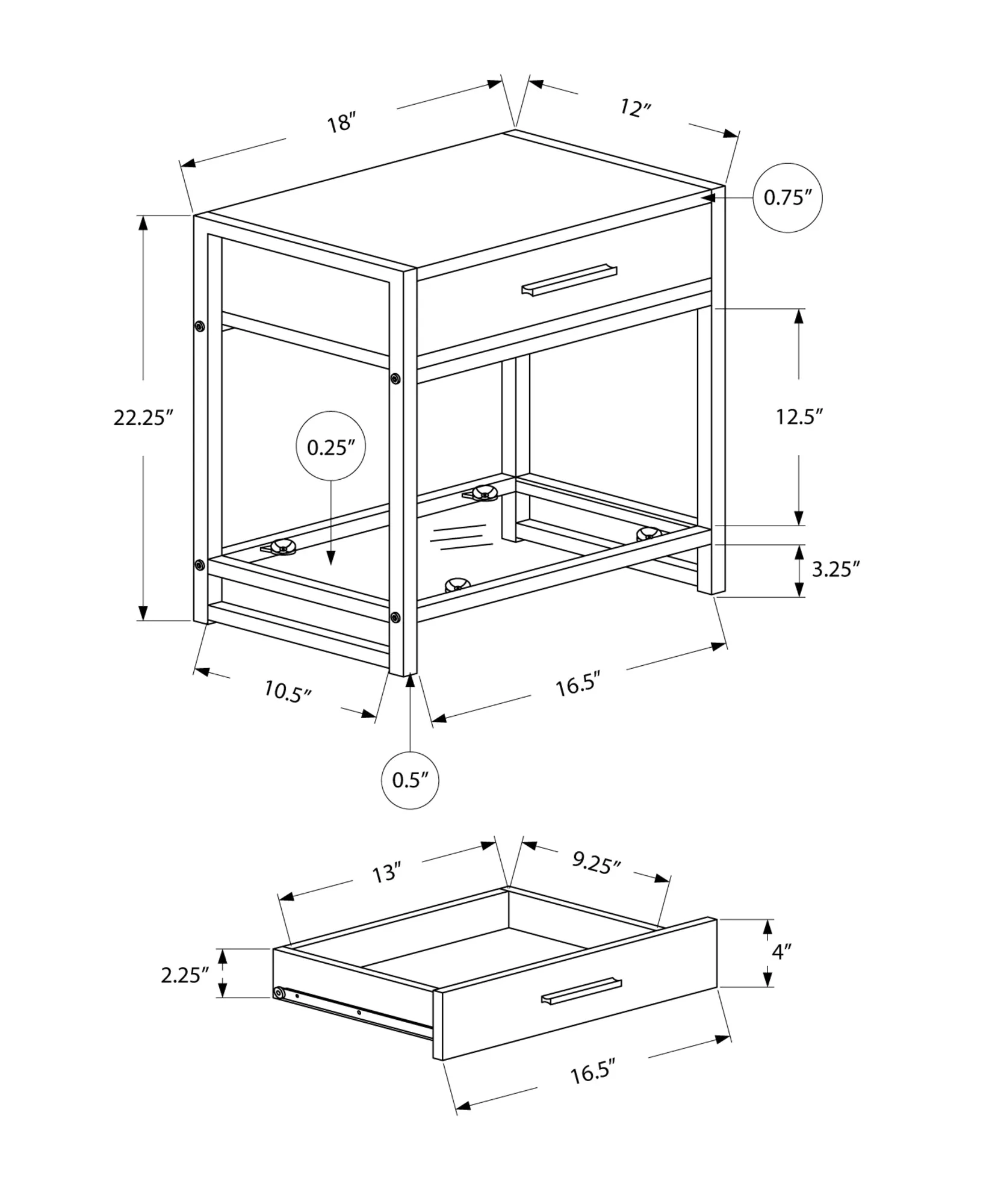 Accent Table - 22"H / Dark Taupe / Black / Tempered Glass