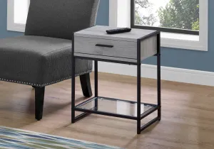 Accent Table - 22"H / Grey / Black Metal / Tempered Glass