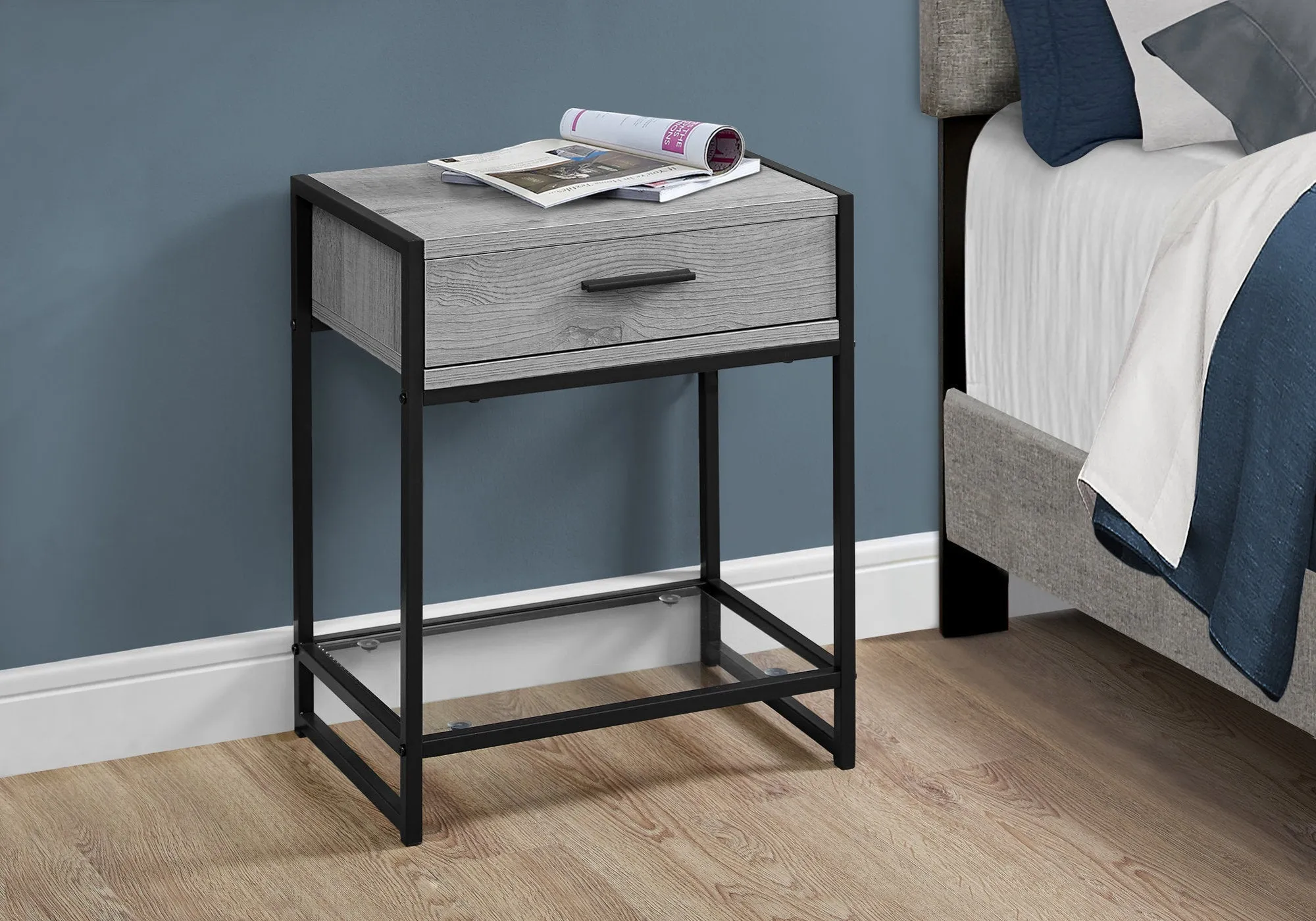 Accent Table - 22"H / Grey / Black Metal / Tempered Glass