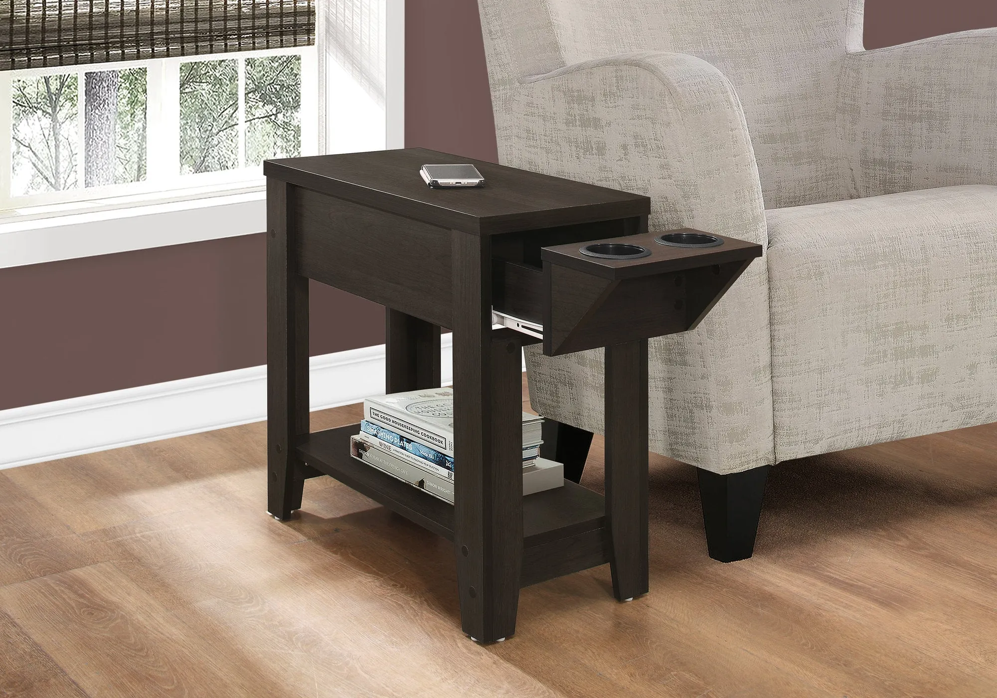 Accent Table - 23"H / Cappuccino With A Glass Holder