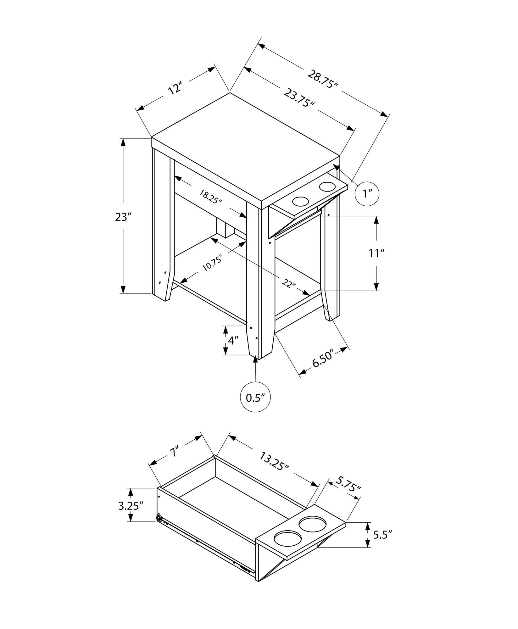 Accent Table - 23"H / Dark Taupe With A Glass Holder