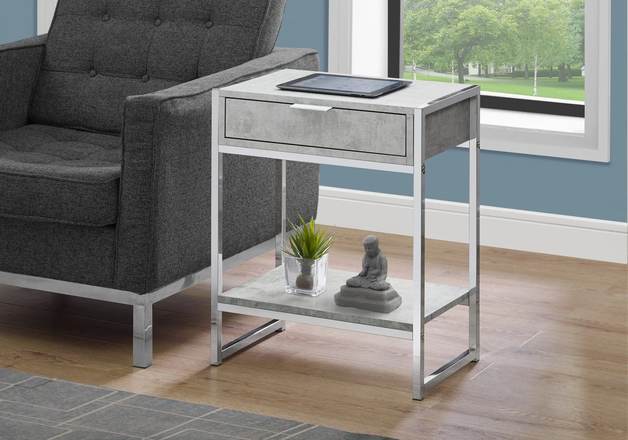 Accent Table - 24"H / Grey Cement / Chrome Metal