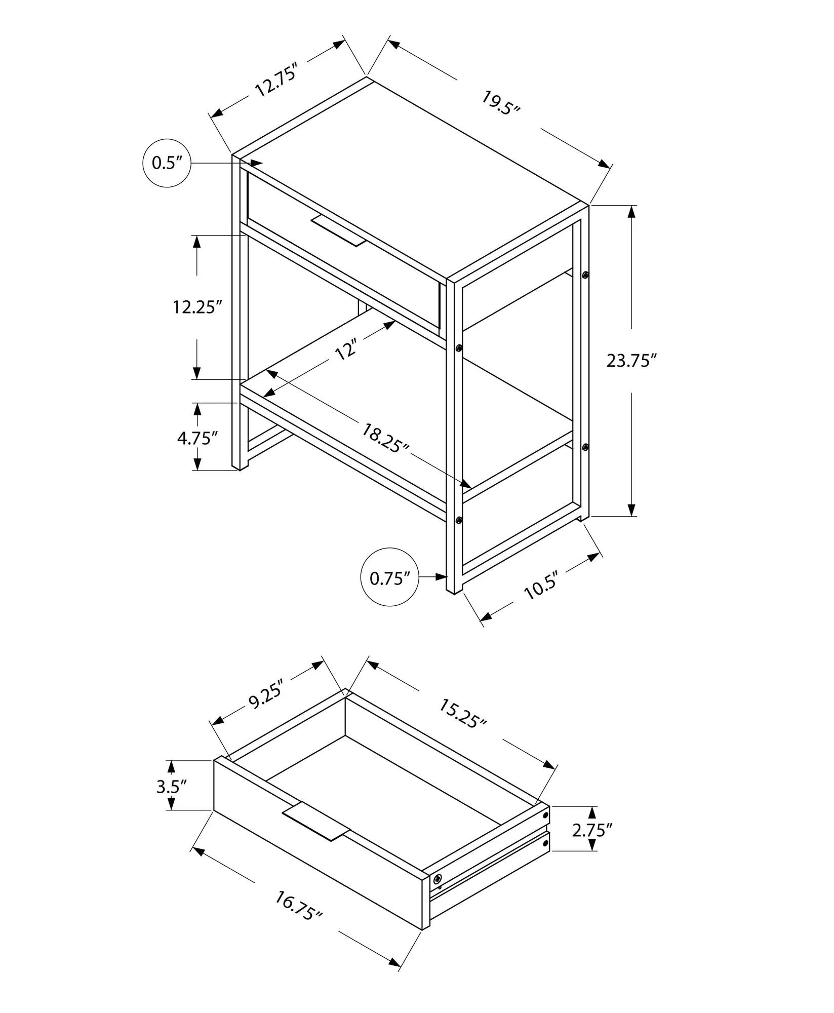 Accent Table - 24"H / Grey Cement / Chrome Metal