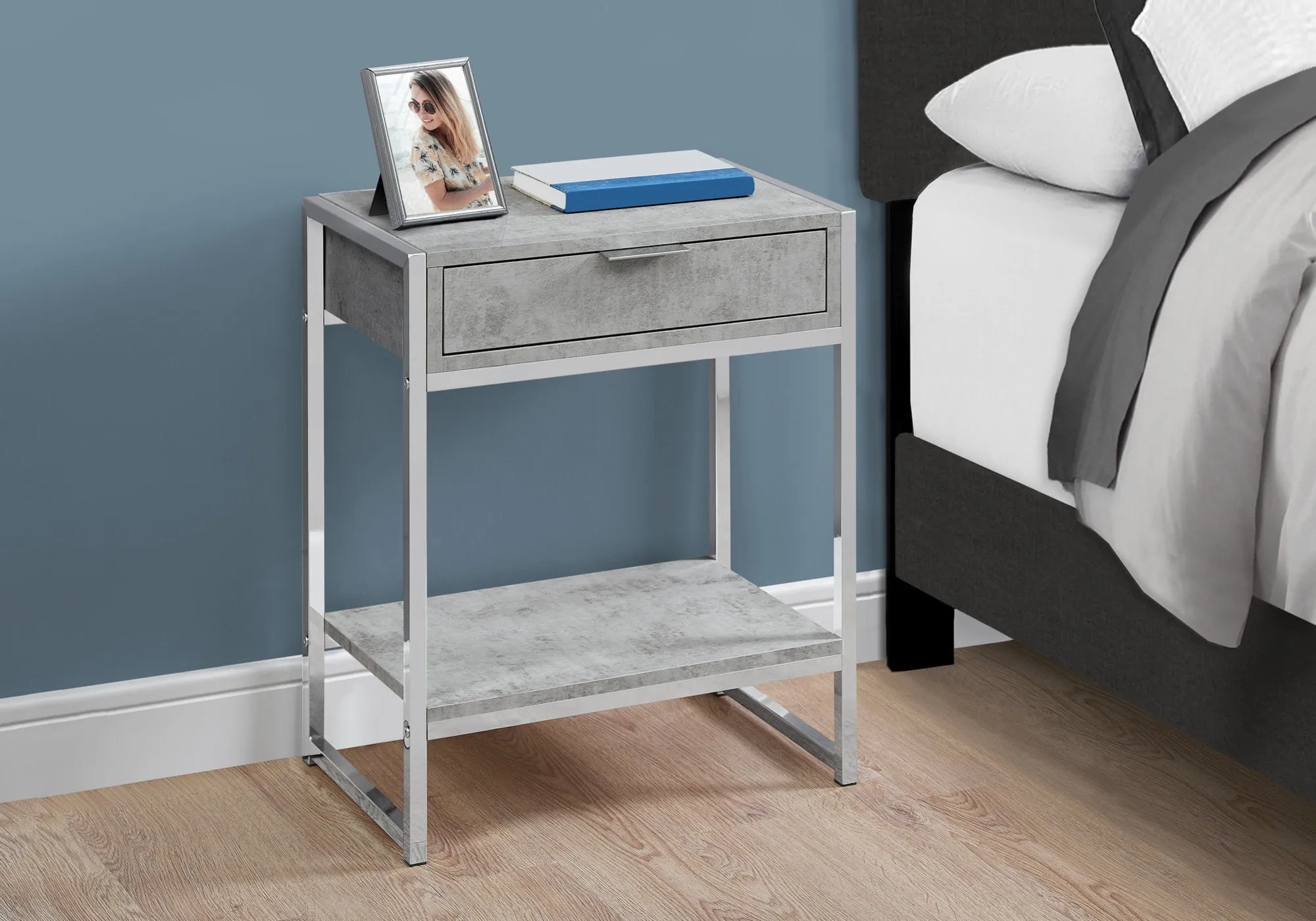 Accent Table - 24"H / Grey Cement / Chrome Metal