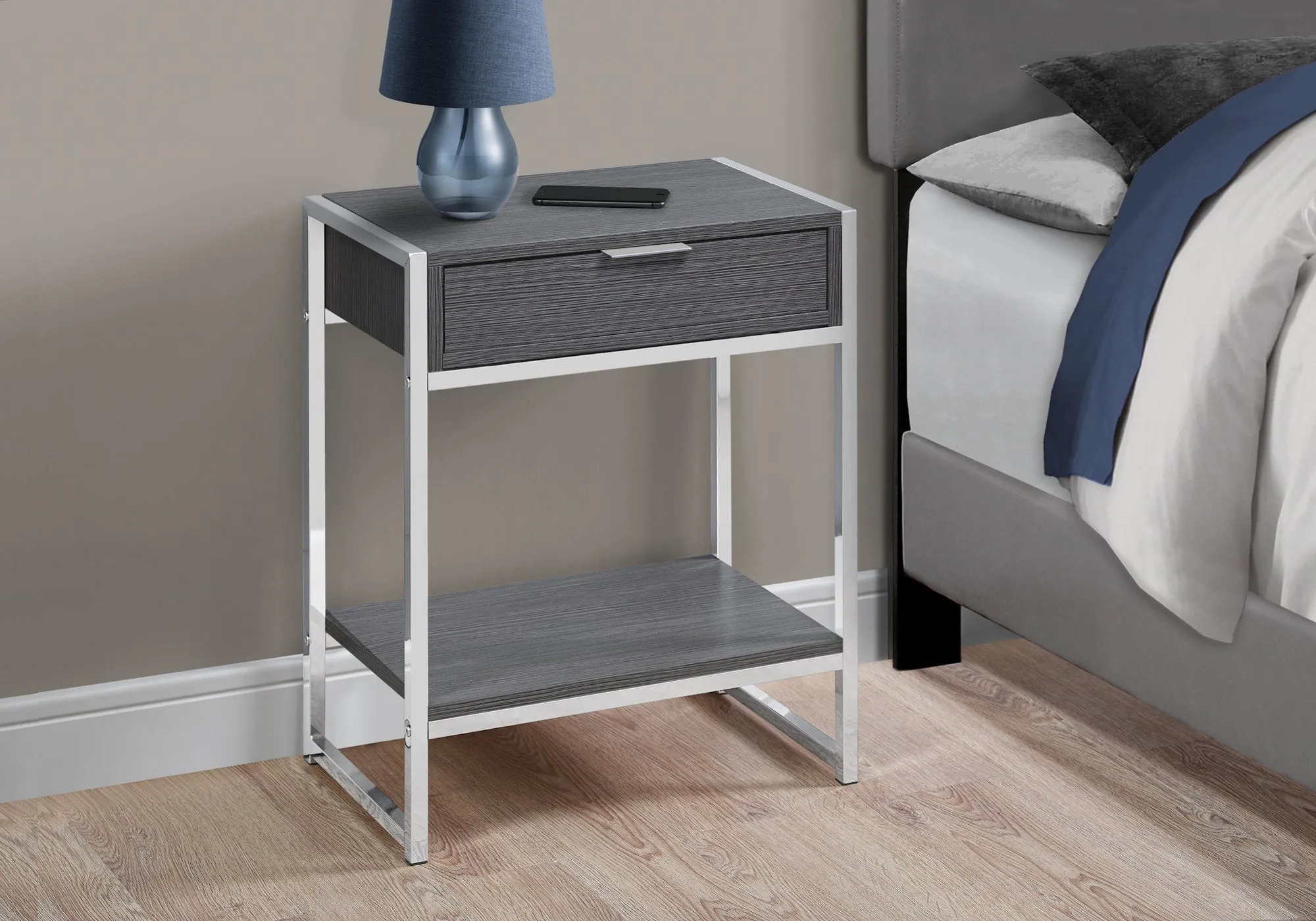 Accent Table - 24"H / Grey / Chrome Metal