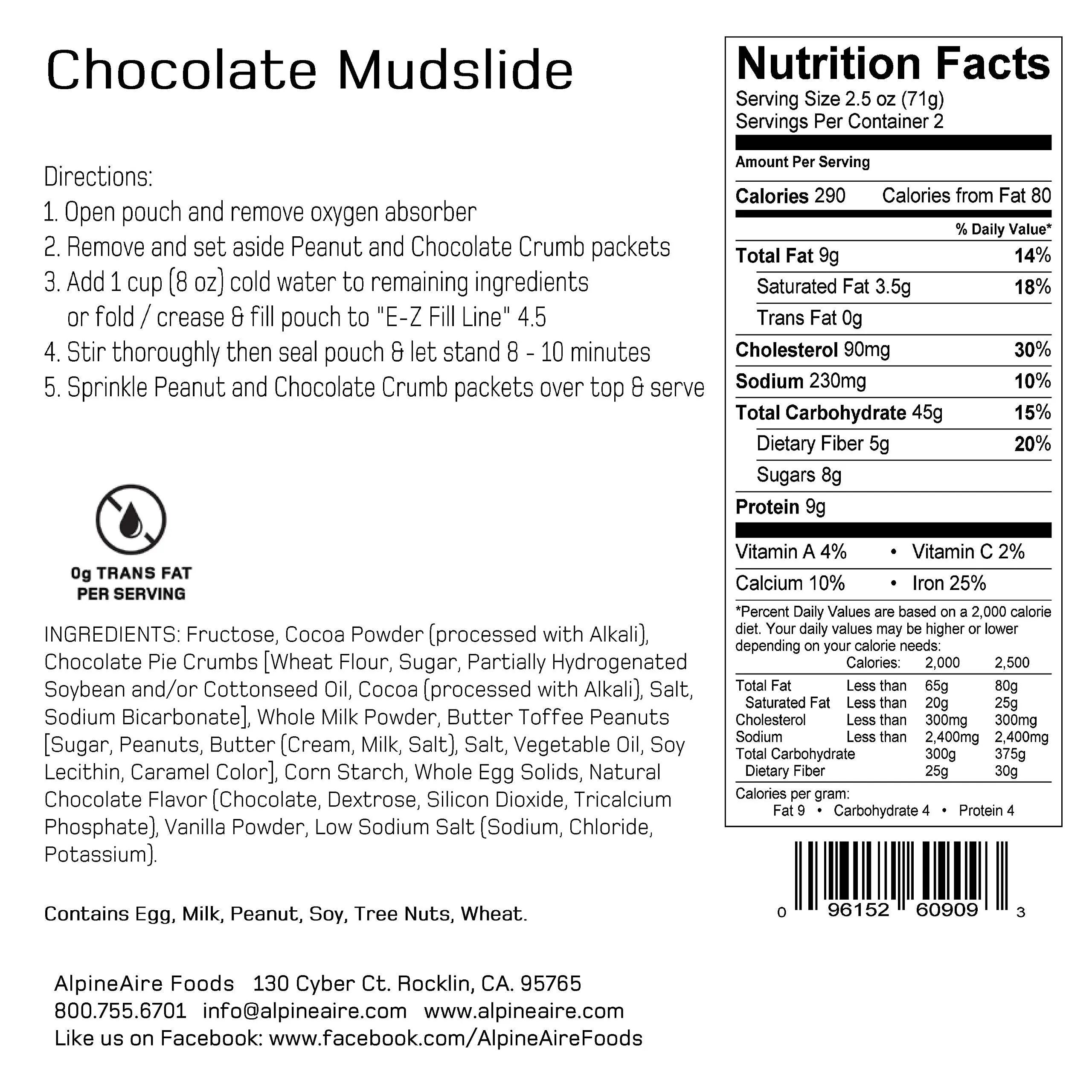 AlpineAire - Chocolate Mudslide Pouch - 2 Serving