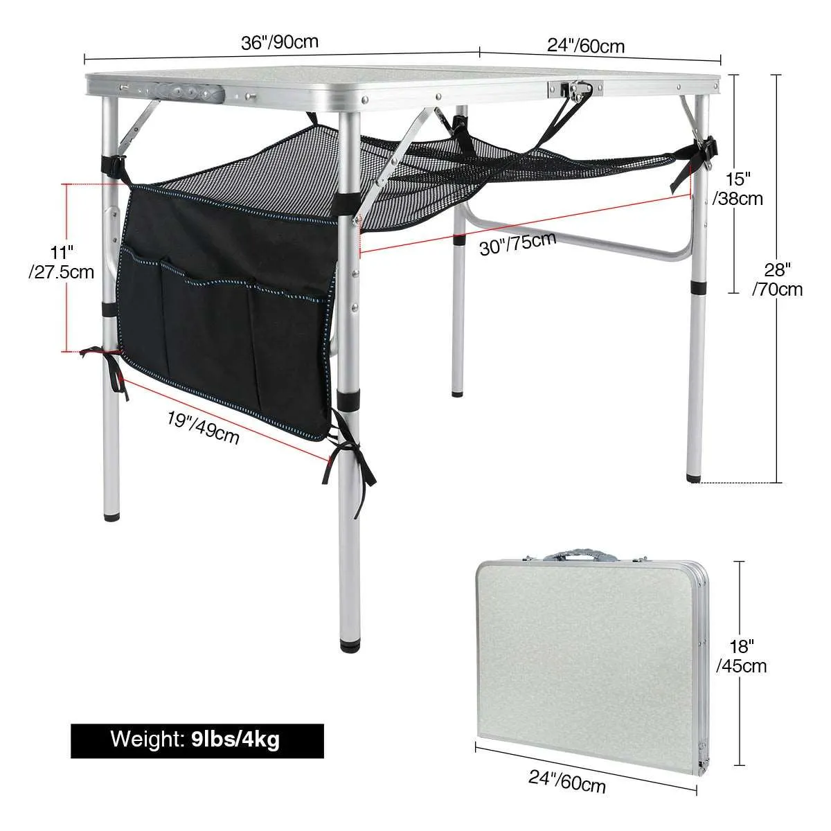 Aluminum Folding Table with Mesh Storage Organizer