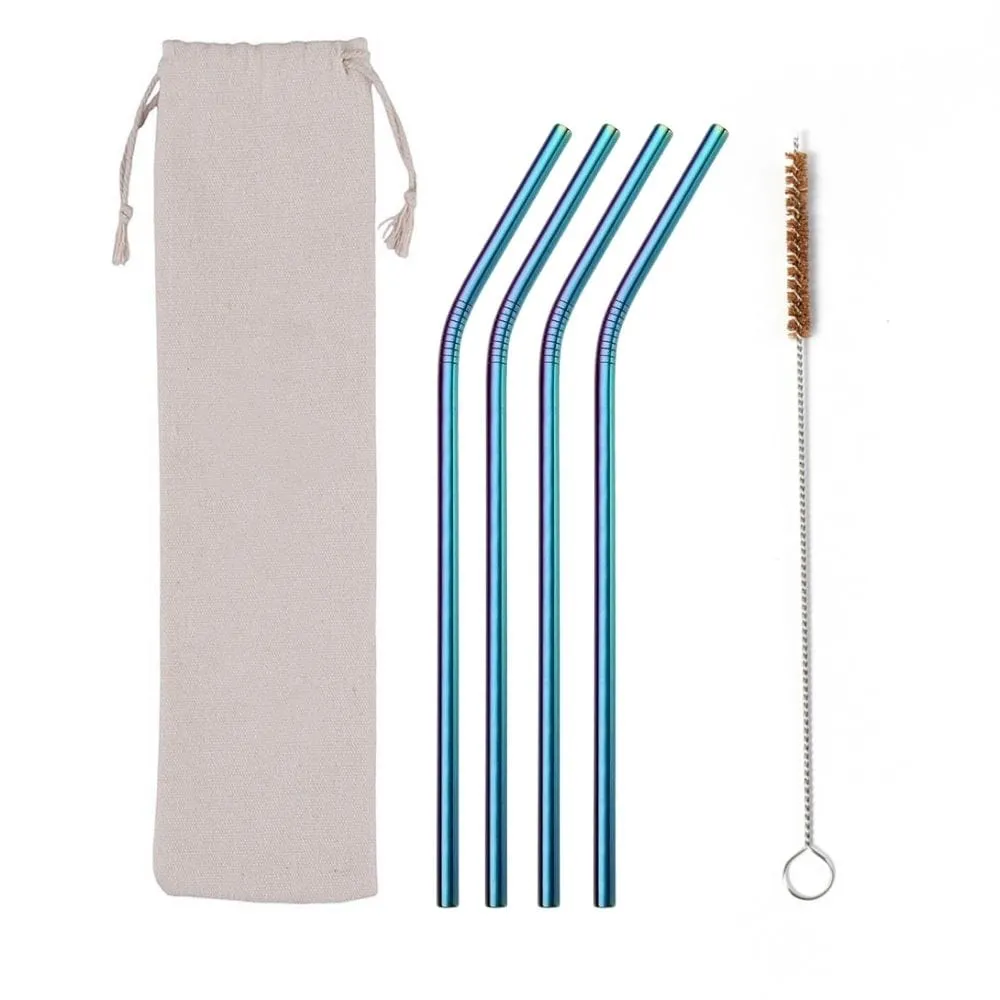 &Keep Set of 4 Stainless Steel Straws, Cleaning Brush & Bag