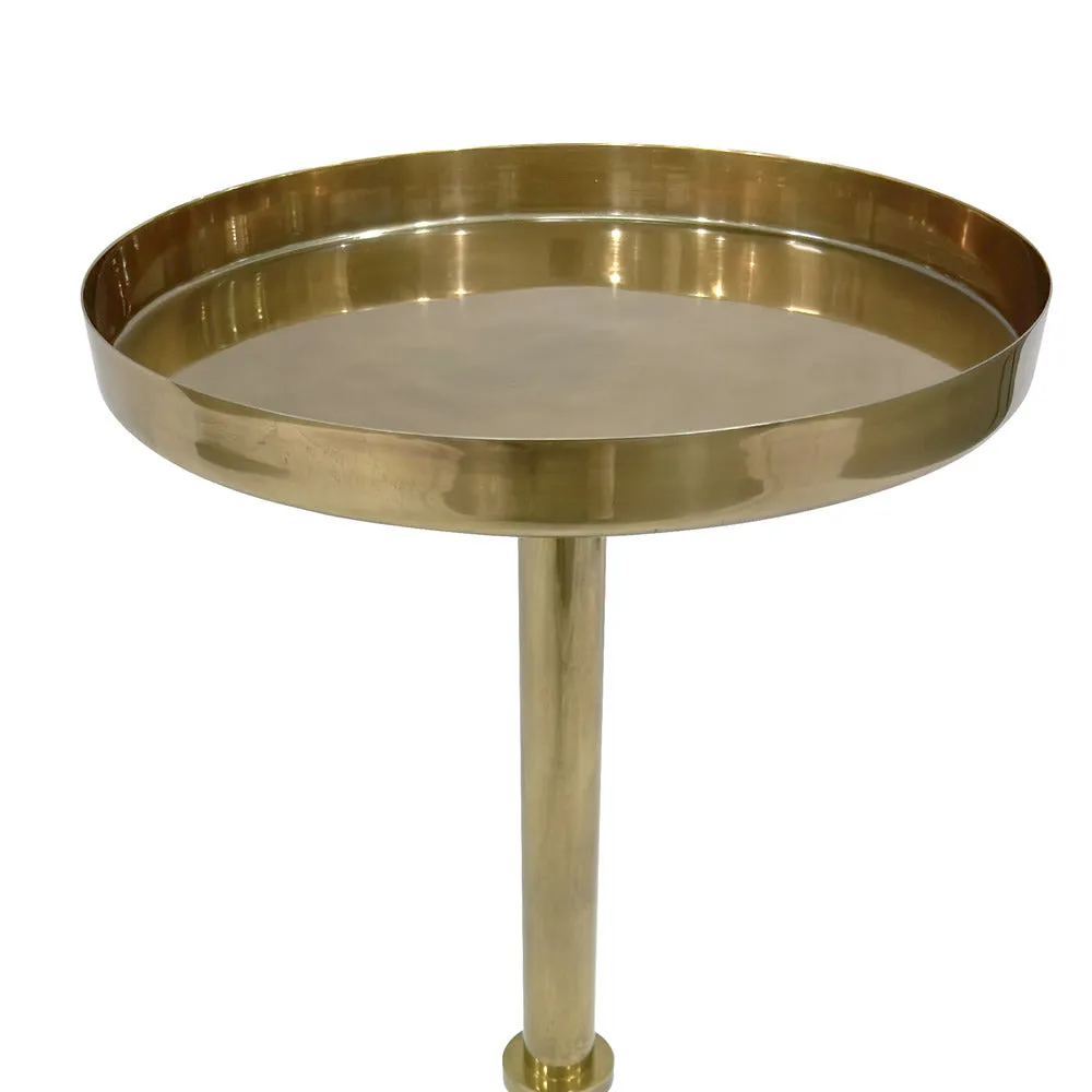 Ara 12 Inch Side End Table, Vintage Sleek Pillar Base, Round Tray Top, Oxidized Antique Brass The Urban Port