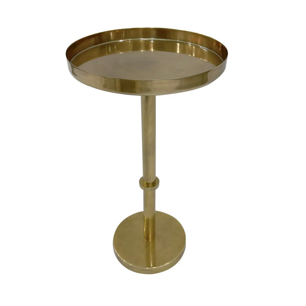 Ara 12 Inch Side End Table, Vintage Sleek Pillar Base, Round Tray Top, Oxidized Antique Brass The Urban Port