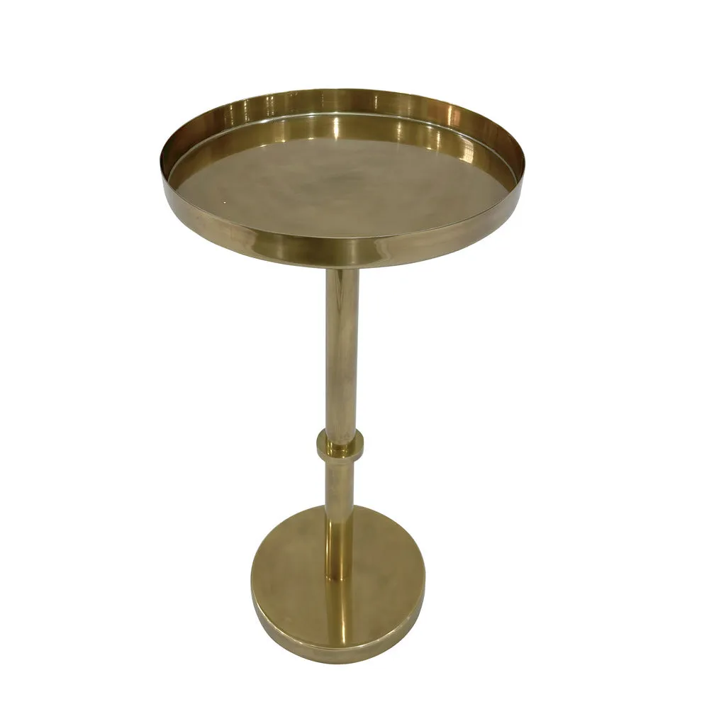 Ara 12 Inch Side End Table, Vintage Sleek Pillar Base, Round Tray Top, Oxidized Antique Brass The Urban Port