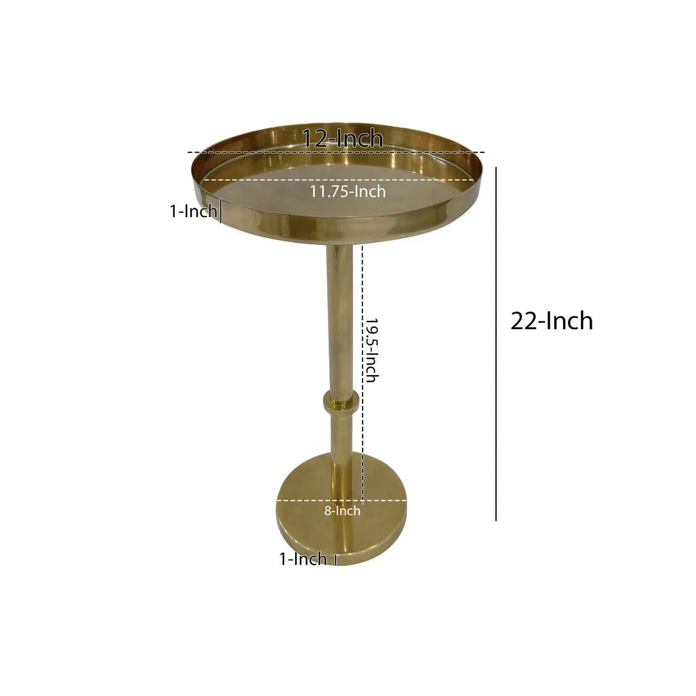 Ara 12 Inch Side End Table, Vintage Sleek Pillar Base, Round Tray Top, Oxidized Antique Brass The Urban Port