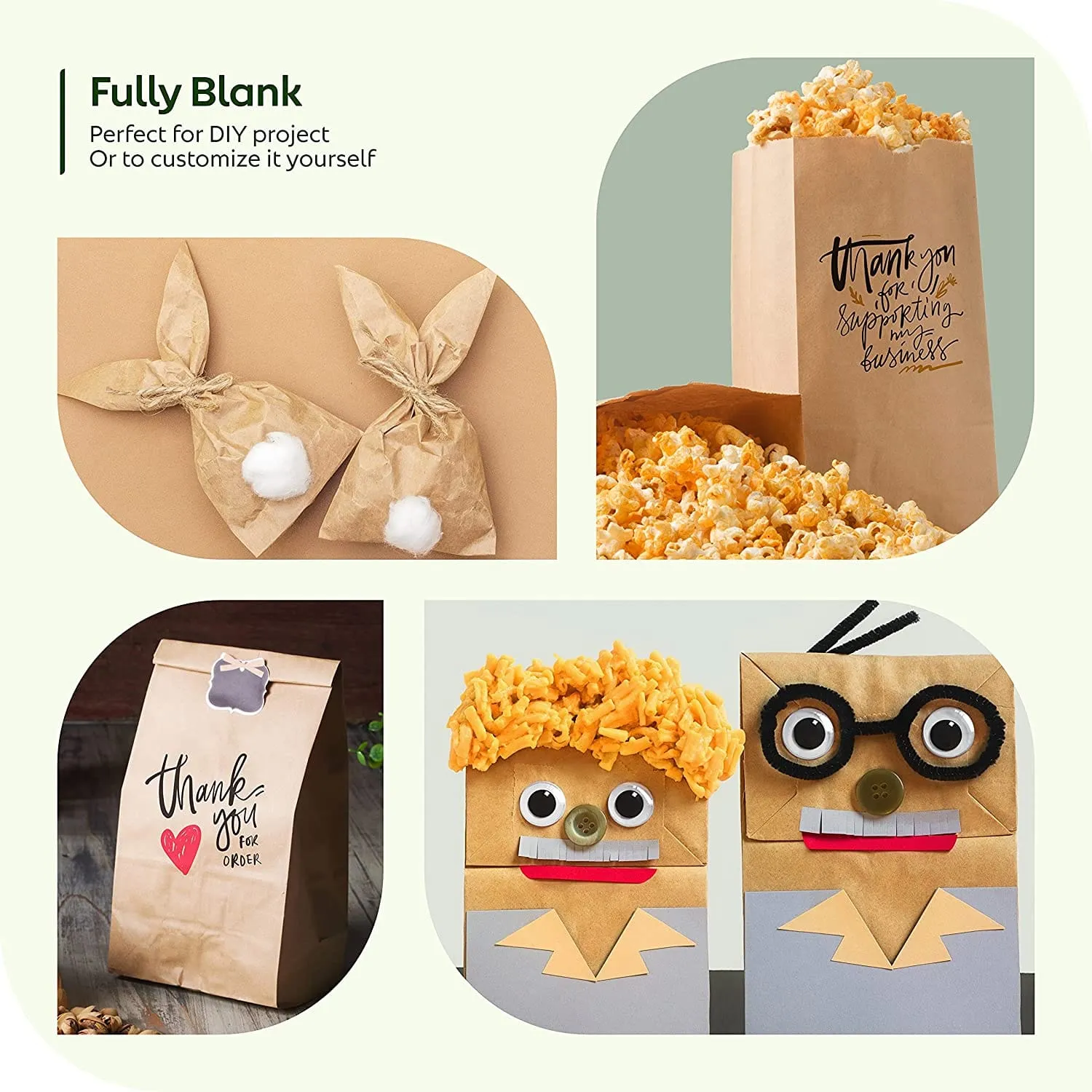 Brown Paper Lunch Bags, Paper Grocery Bags, Durable Kraft Paper Bags 10lb 100 Pack-  These multipurpose bags can hold canned foods, sandwiches and just about anything - 43100001004