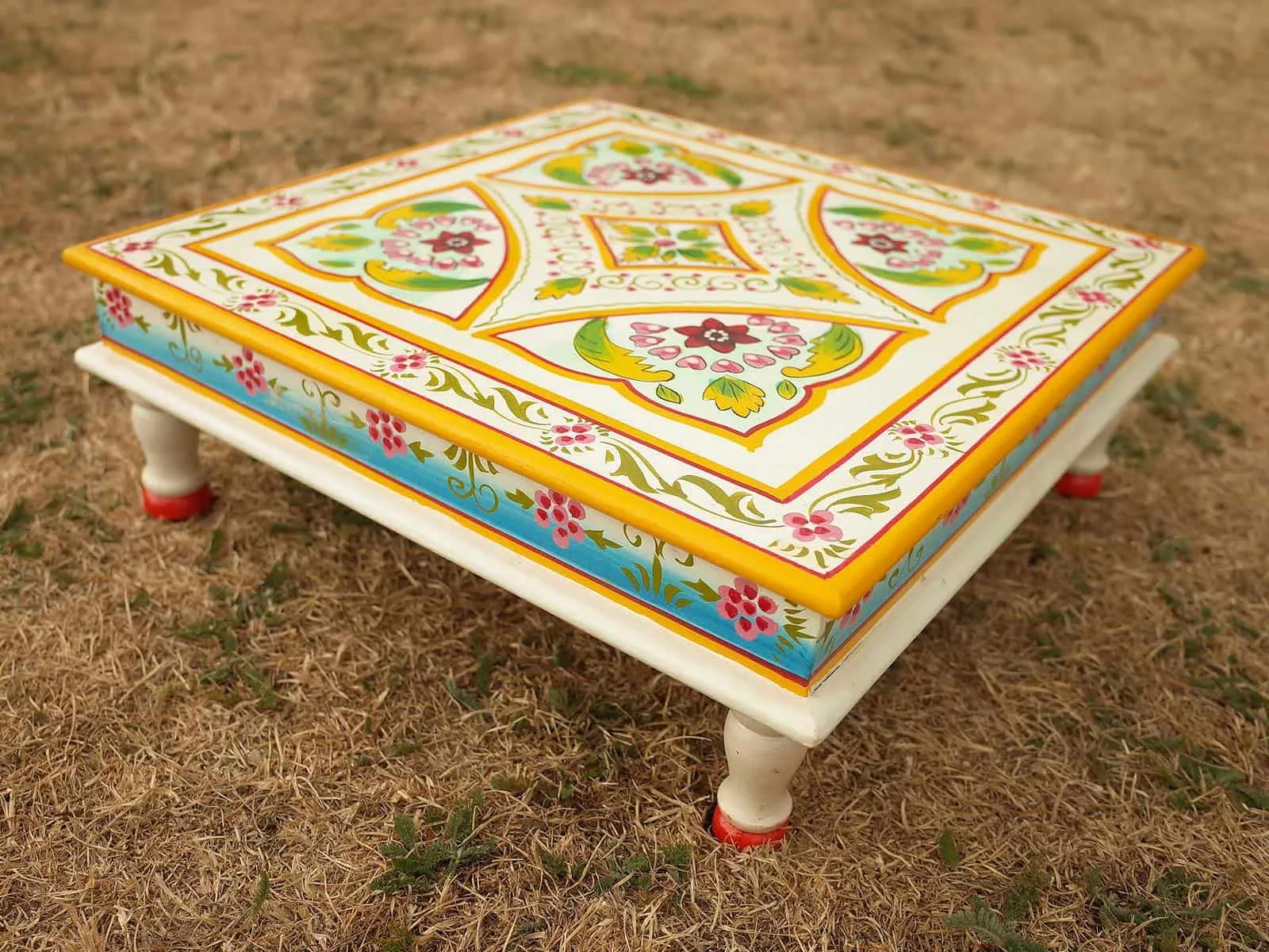 Camping with Soul Square Indian Table - Aqua & Pink