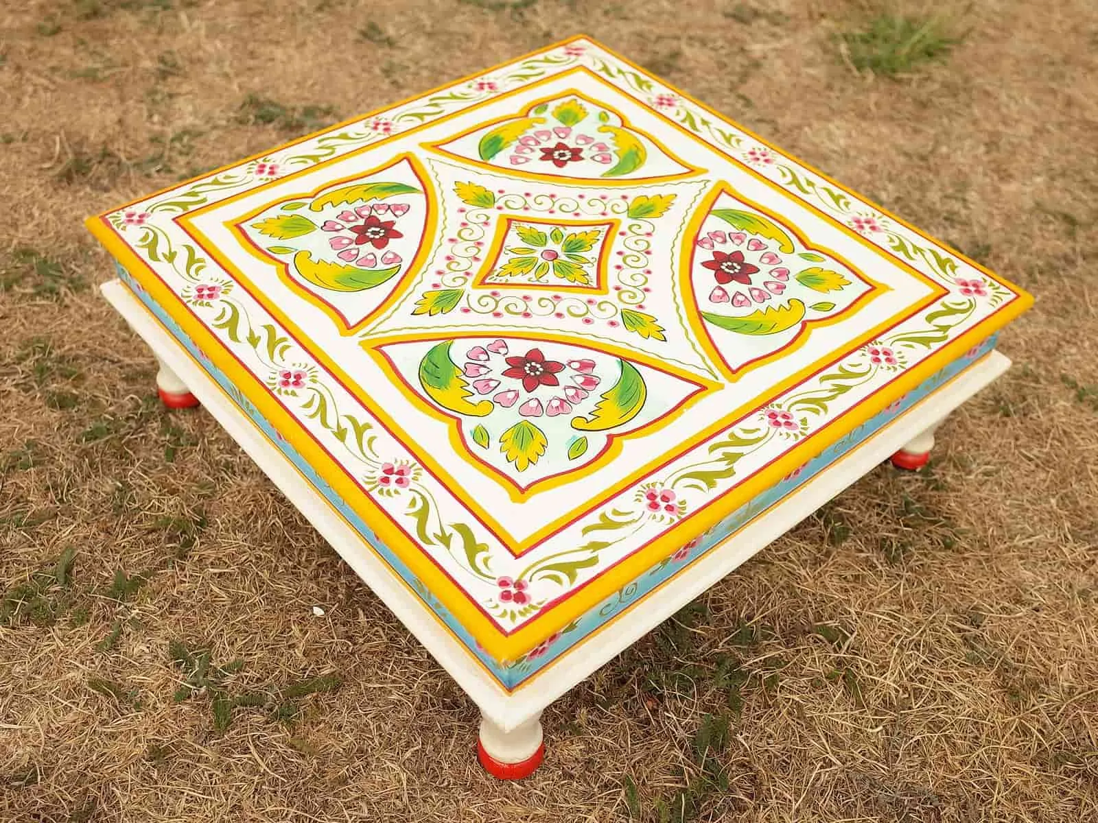 Camping with Soul Square Indian Table - Aqua & Pink