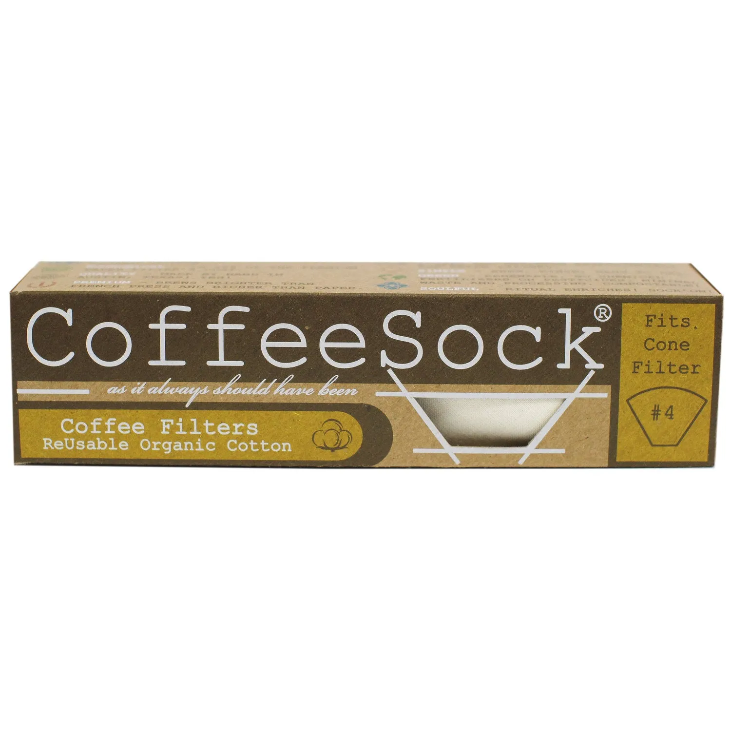 Coffee Sock Reusable Drip #4 Cone Filter, 2 Pack