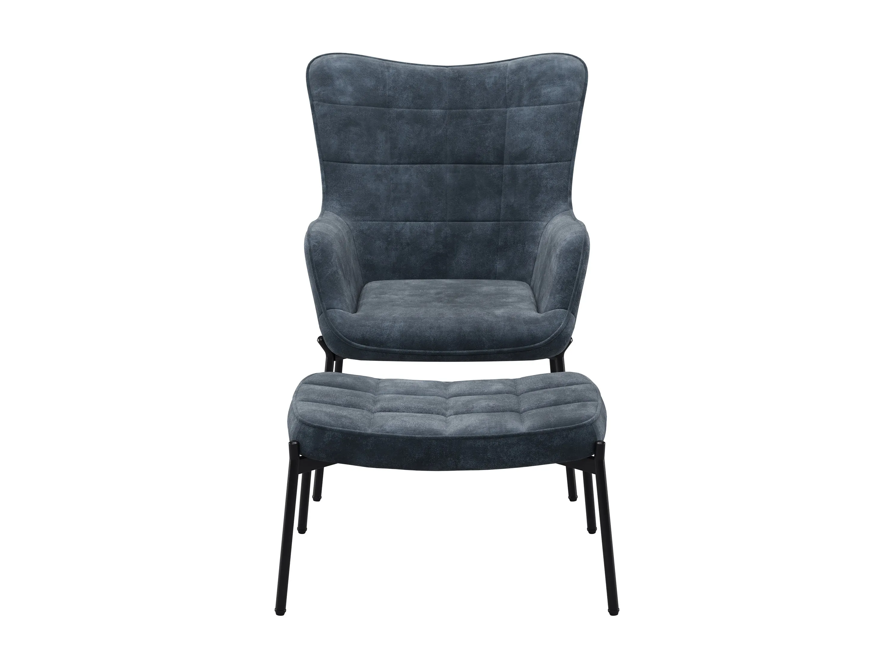 Dark Teal Velvet Accent Chair with Stool