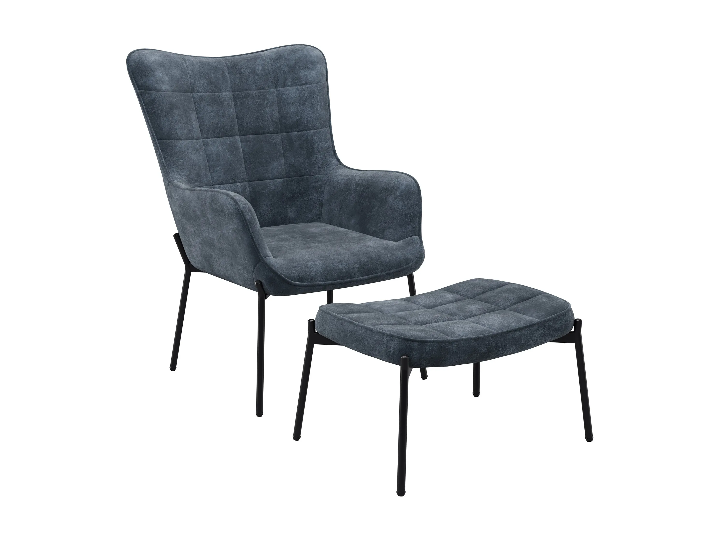 Dark Teal Velvet Accent Chair with Stool