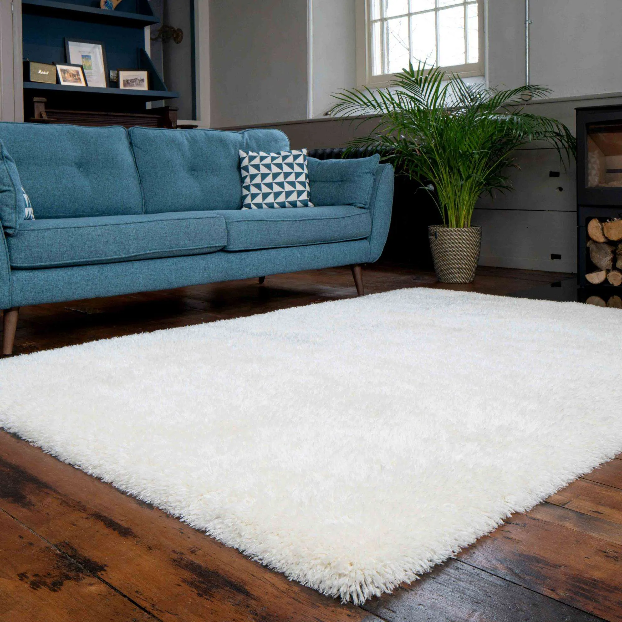 Deluxe Thick Soft Cream Shaggy Living Room Rug - Whistler