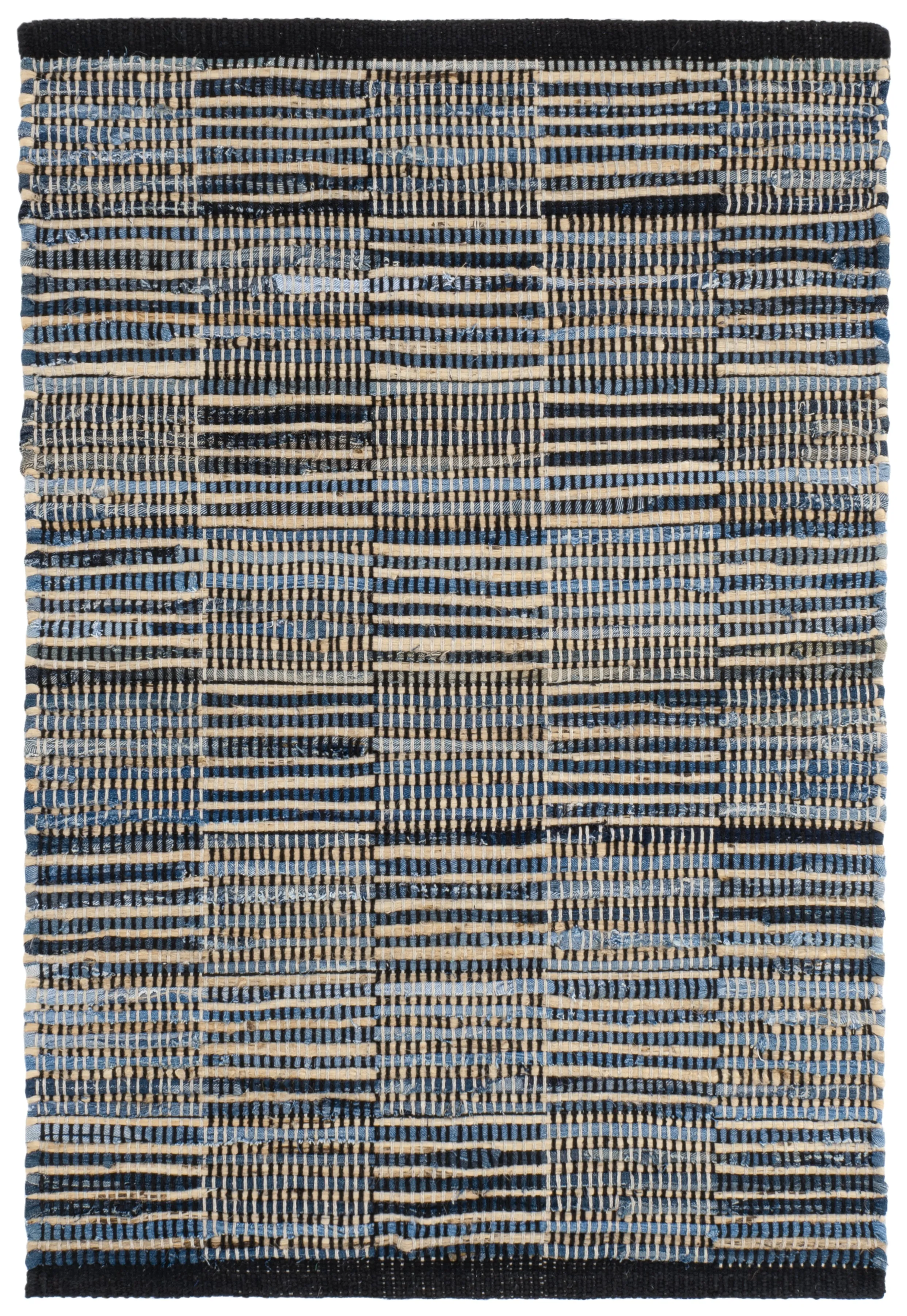 Denim Rag Gridwork Blue Handwoven Cotton Rug