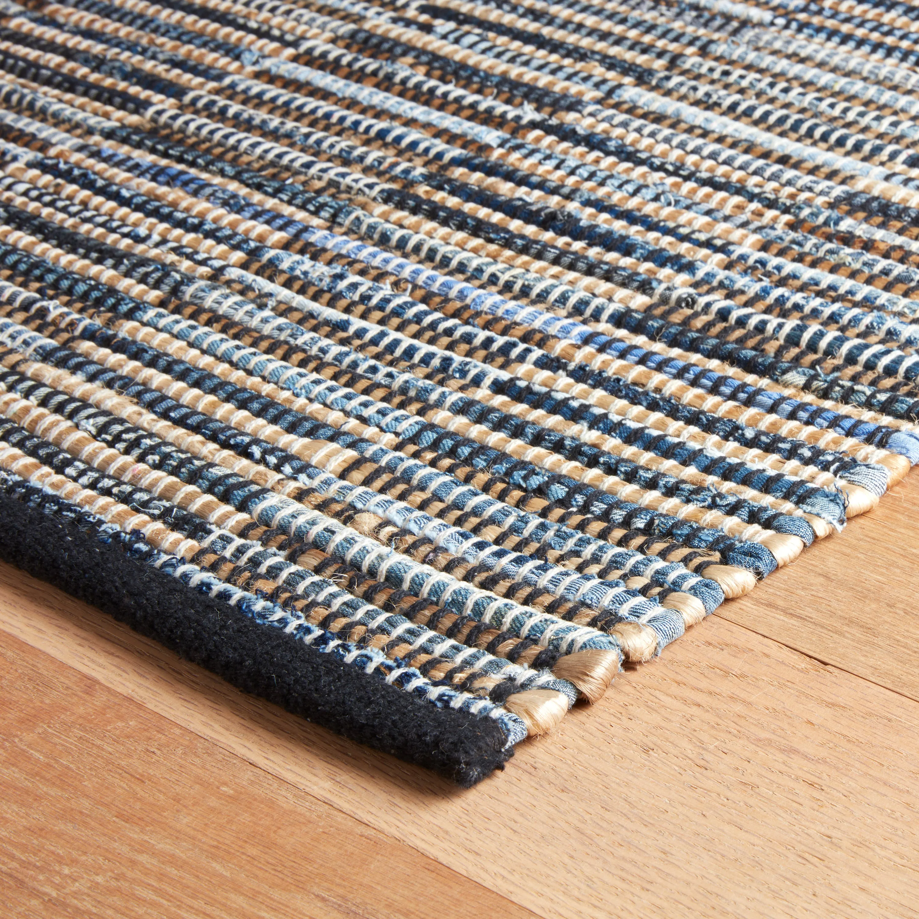 Denim Rag Gridwork Blue Handwoven Cotton Rug