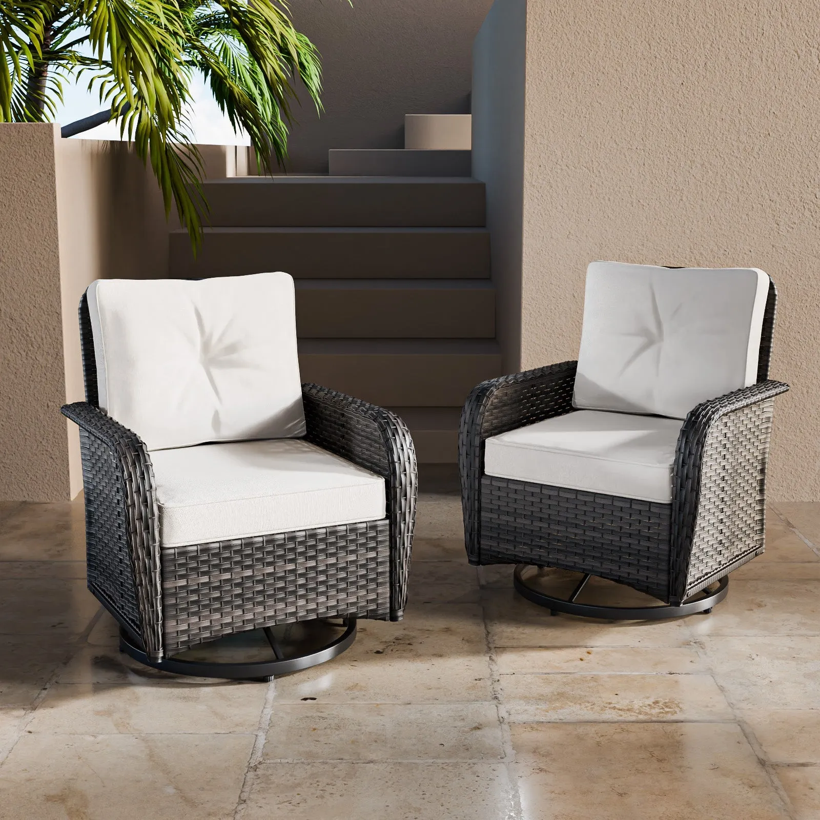 EAGLE PEAK 2pc Rattan Swivel Rocker Patio Conversation Set