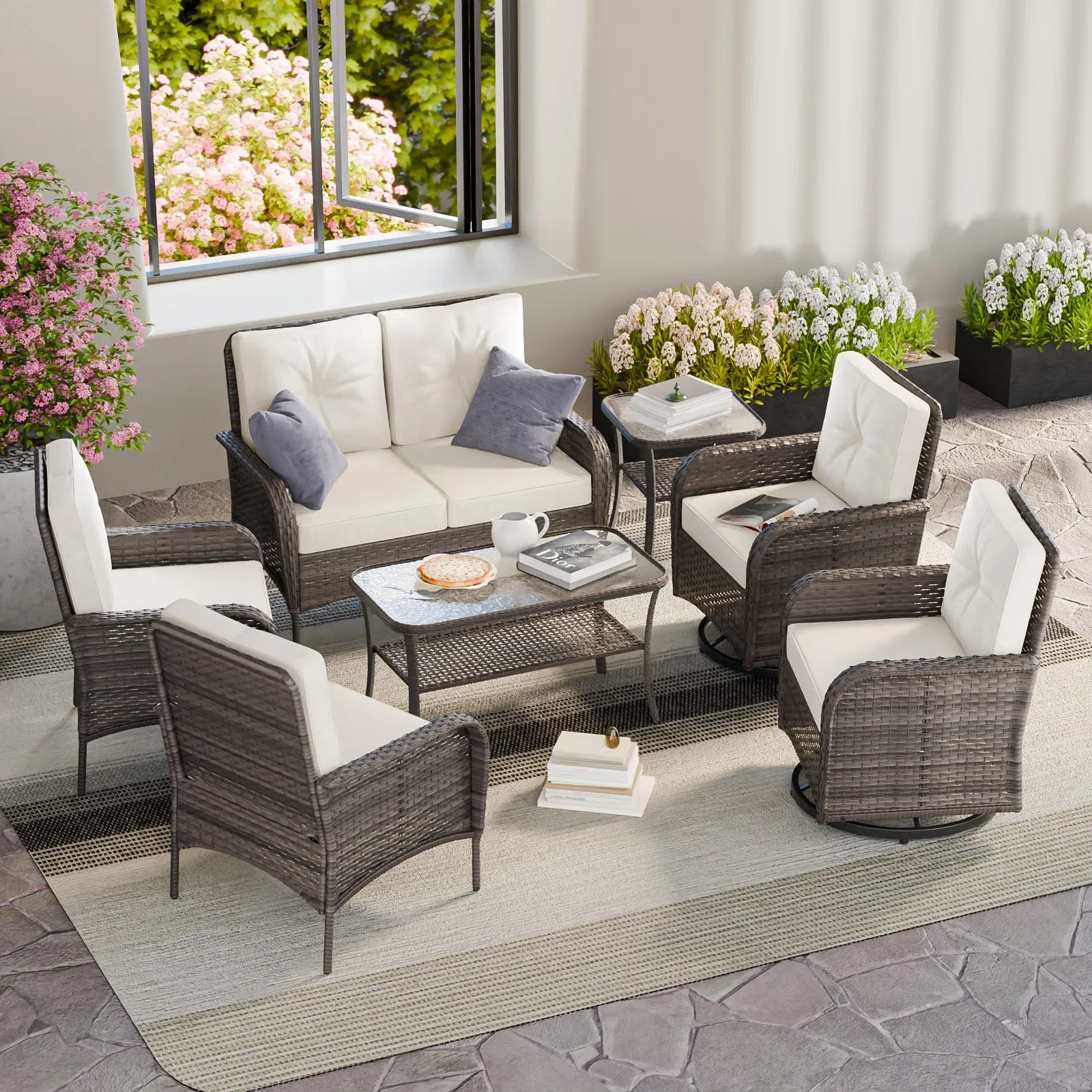 EAGLE PEAK 7 Piece Rattan Outdoor Patio Conversation Set