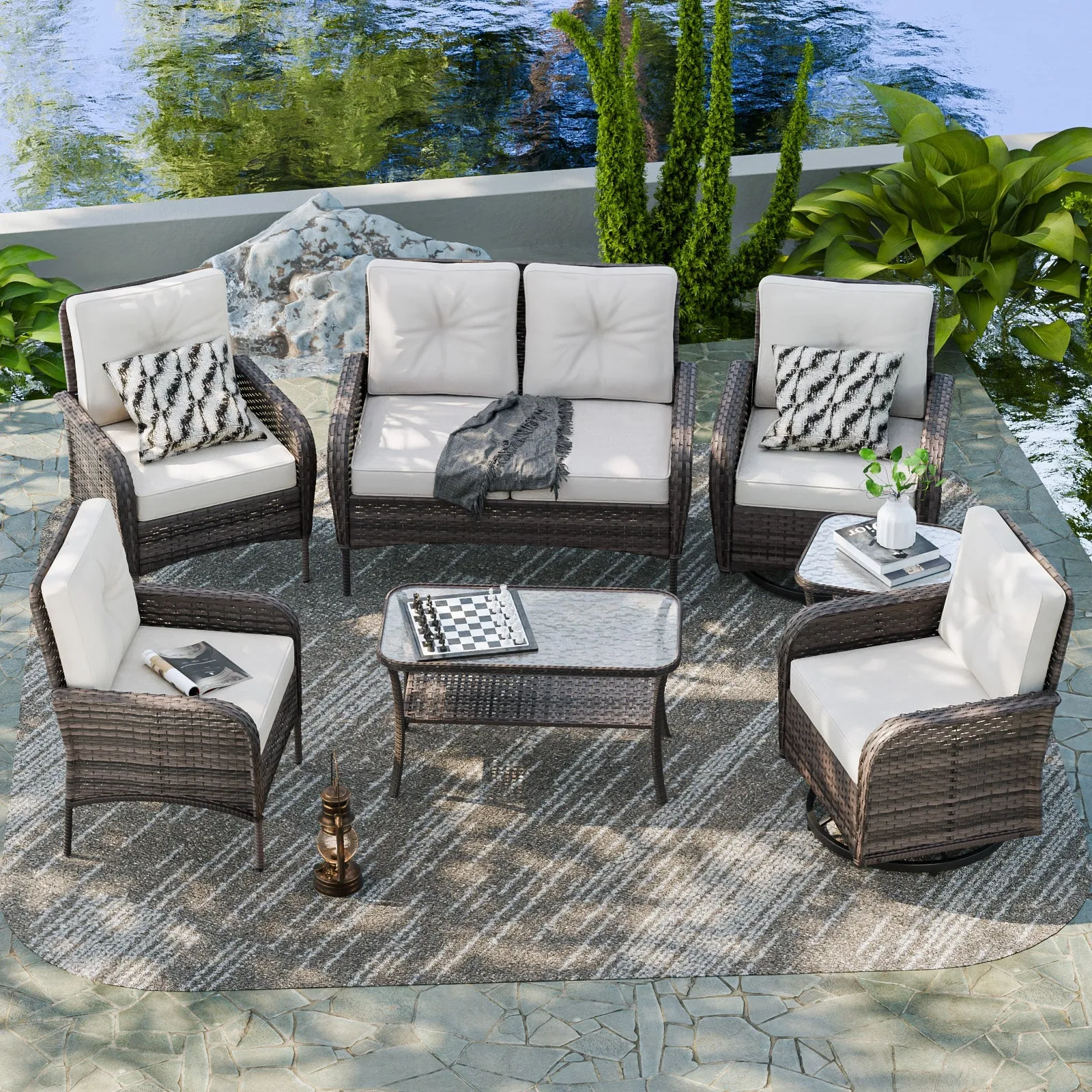 EAGLE PEAK 7 Piece Rattan Outdoor Patio Conversation Set