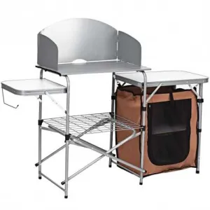 Foldable Outdoor BBQ Portable Grilling Table With Windscreen Bag