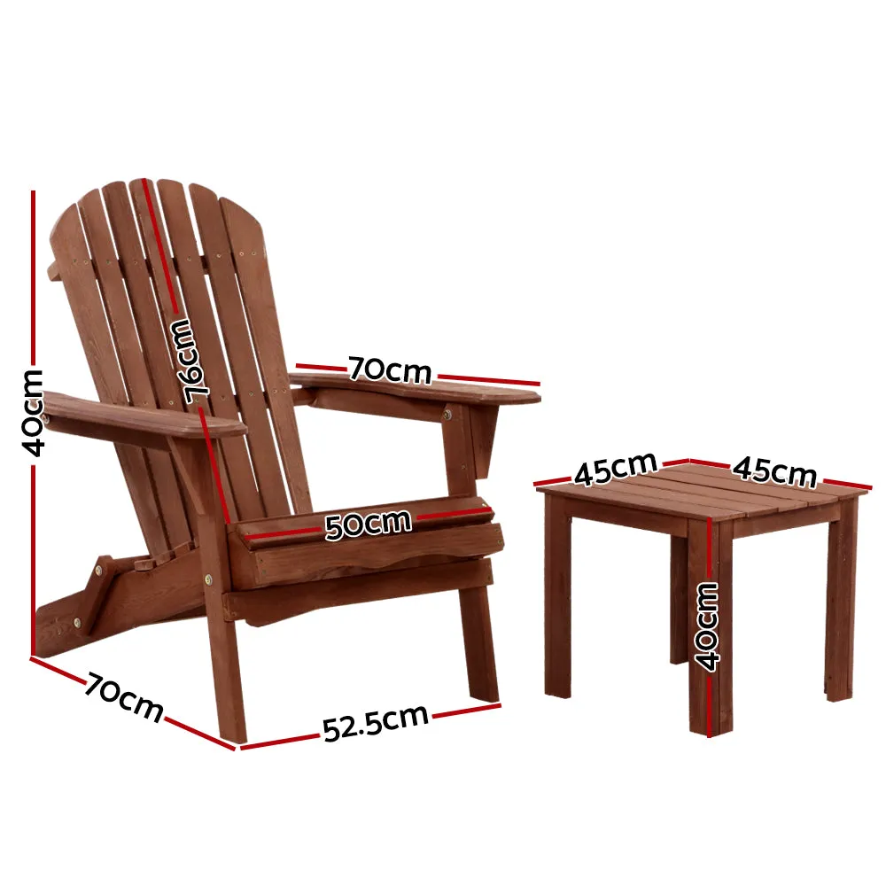 Foldable Wooden Adirondack Chair Set with Table, Gardeon