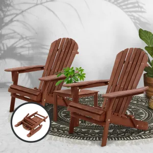 Foldable Wooden Adirondack Chair Set with Table, Gardeon