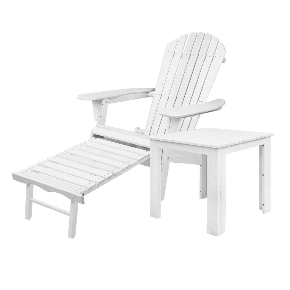 Gardeon 3PC Adirondack Outdoor Table and Chairs Wooden Sun Lounge Beach Patio White