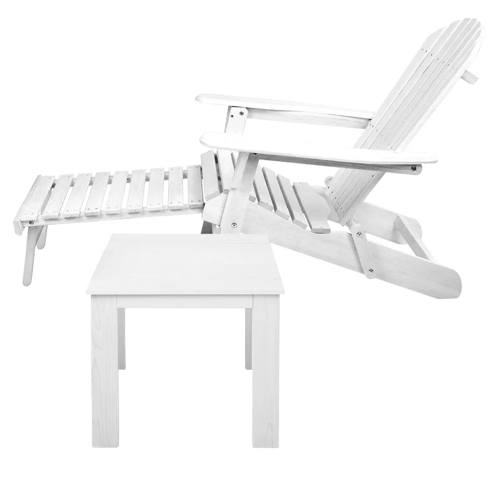 Gardeon 3PC Adirondack Outdoor Table and Chairs Wooden Sun Lounge Beach Patio White