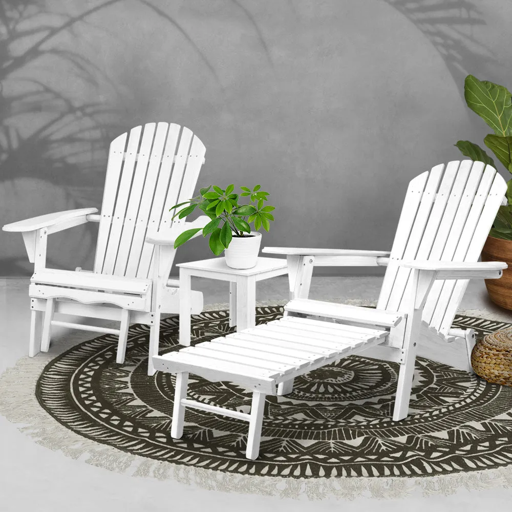 Gardeon 3PC Adirondack Outdoor Table and Chairs Wooden Sun Lounge Beach Patio White