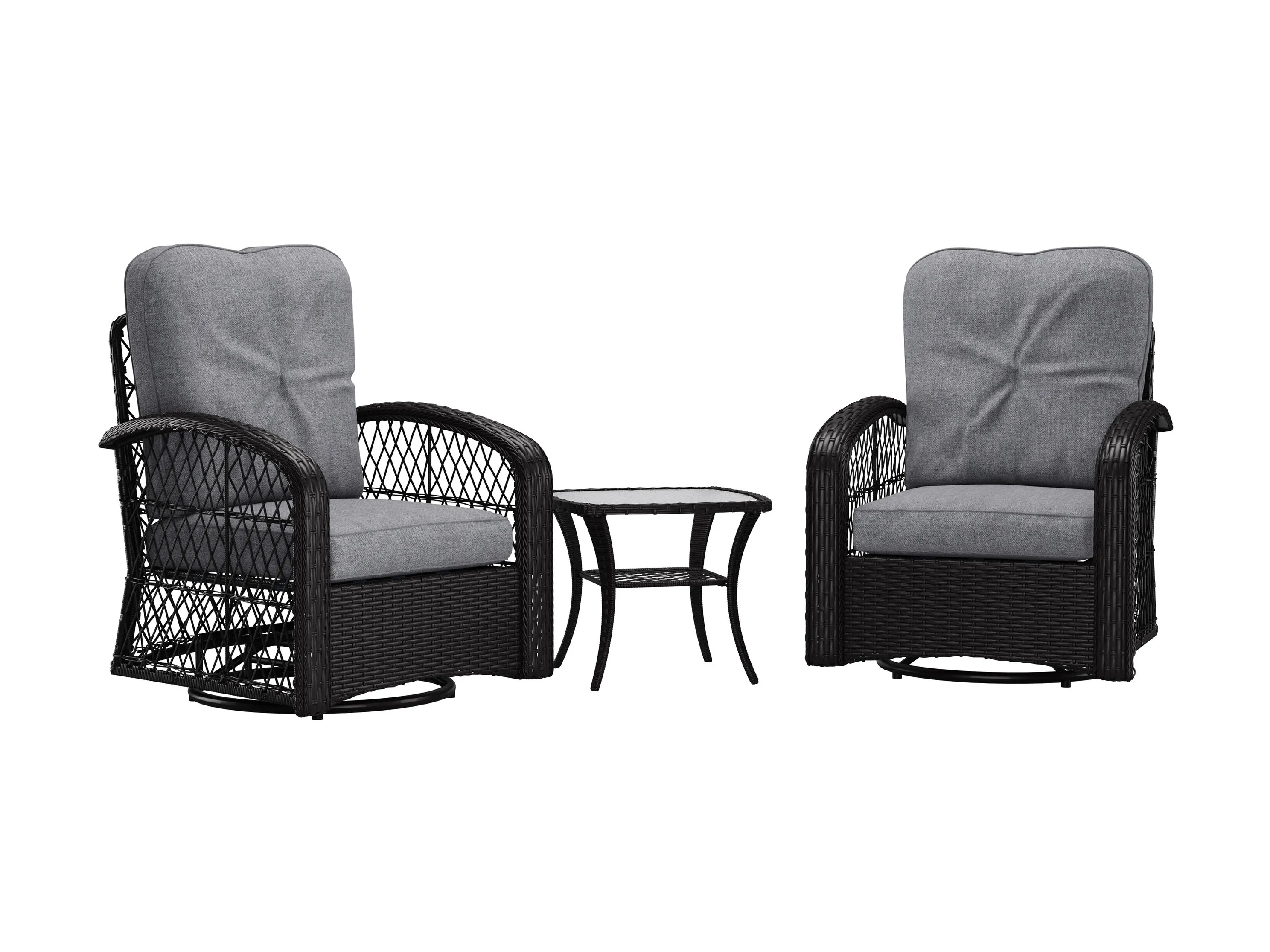 Grey Swivel Patio Chairs Set, 3pc