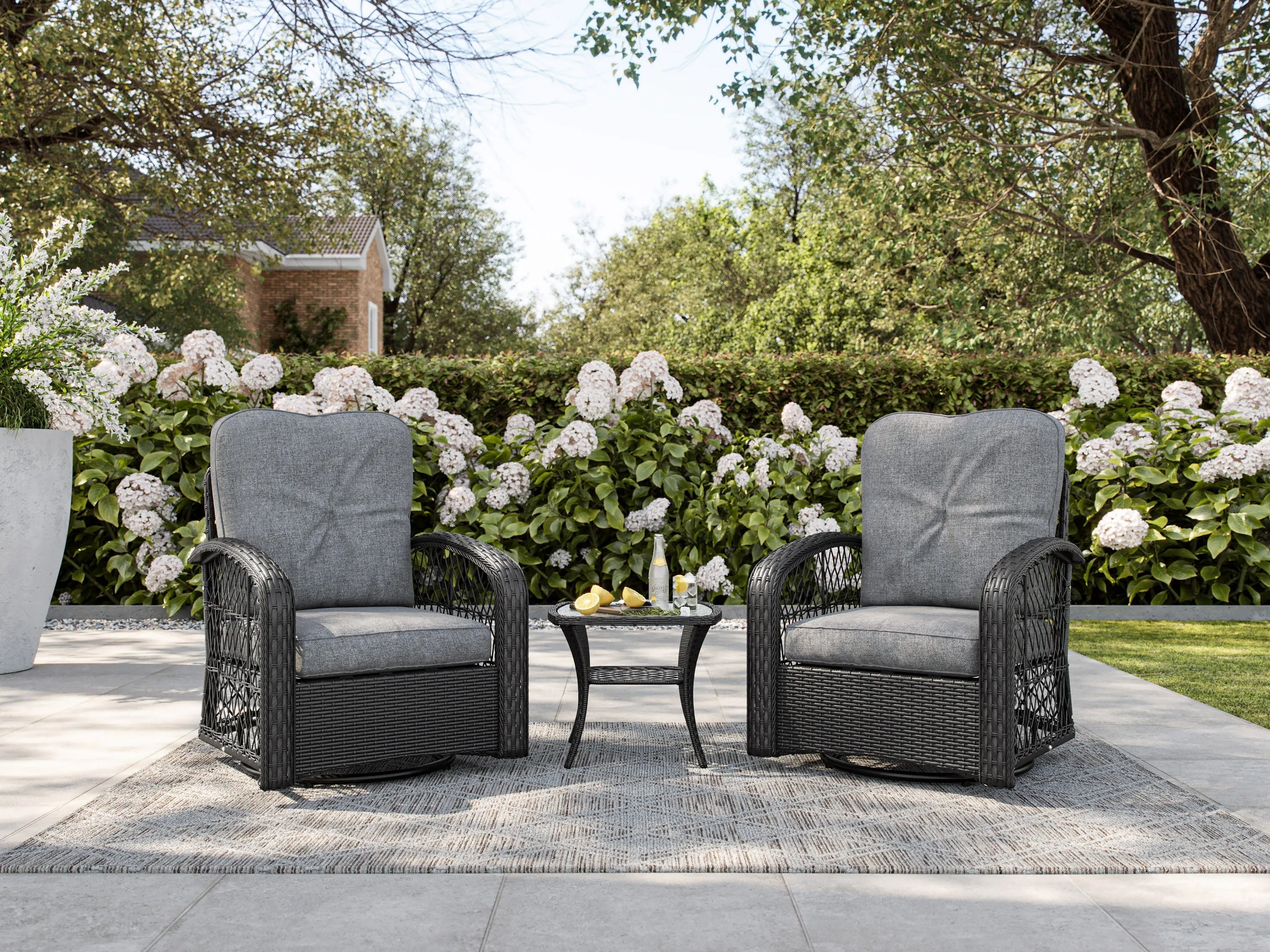 Grey Swivel Patio Chairs Set, 3pc