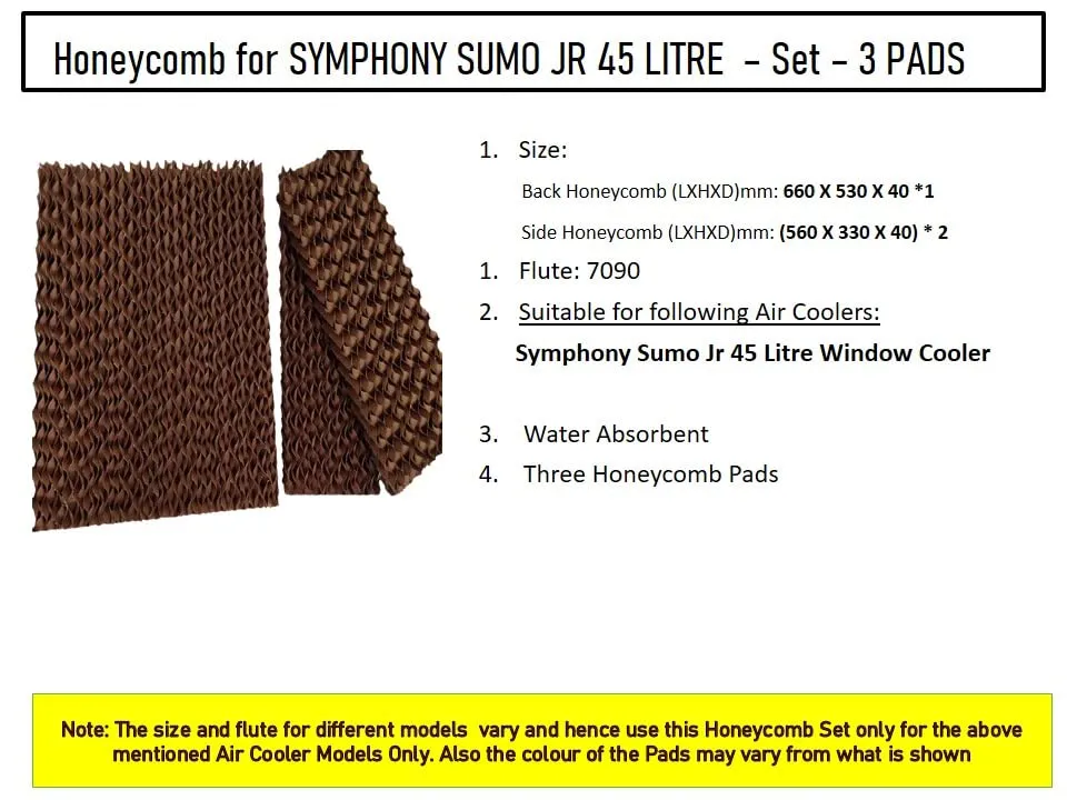 HAVAI Honeycomb Pad - Set of 3 - for Symphony Sumo Jr 45 Litre Window Cooler