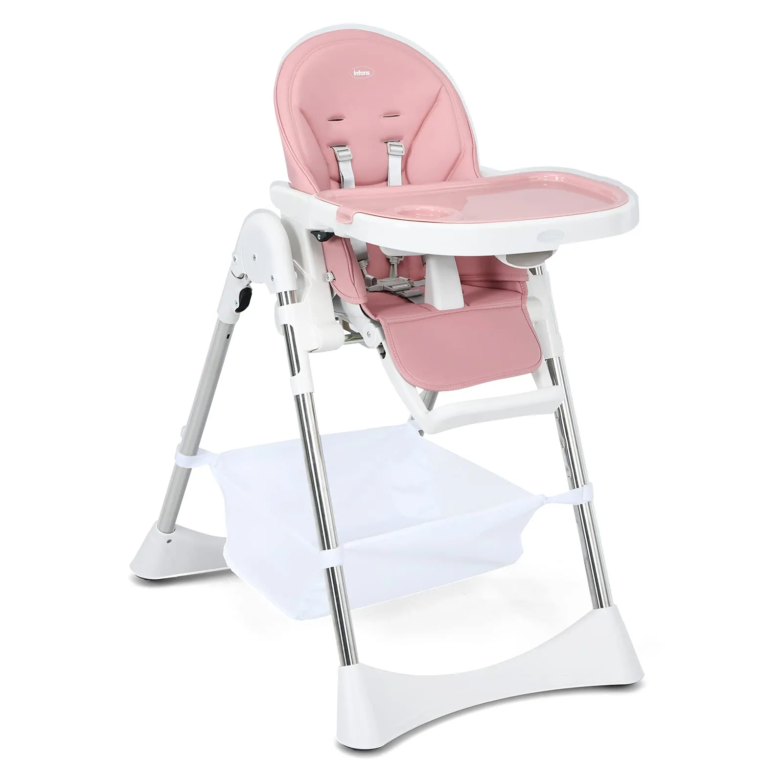 INFANS Foldable High Chair with Large Storage Basket - Adjustable Heights, 5-Point Safety Harness for Toddlers