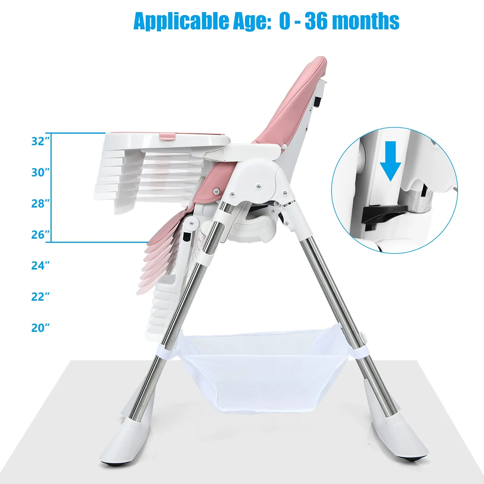 INFANS Foldable High Chair with Large Storage Basket - Adjustable Heights, 5-Point Safety Harness for Toddlers