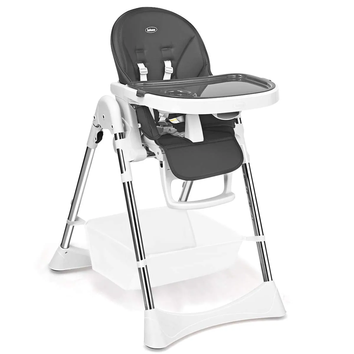 INFANS Foldable High Chair with Large Storage Basket - Adjustable Heights, 5-Point Safety Harness for Toddlers