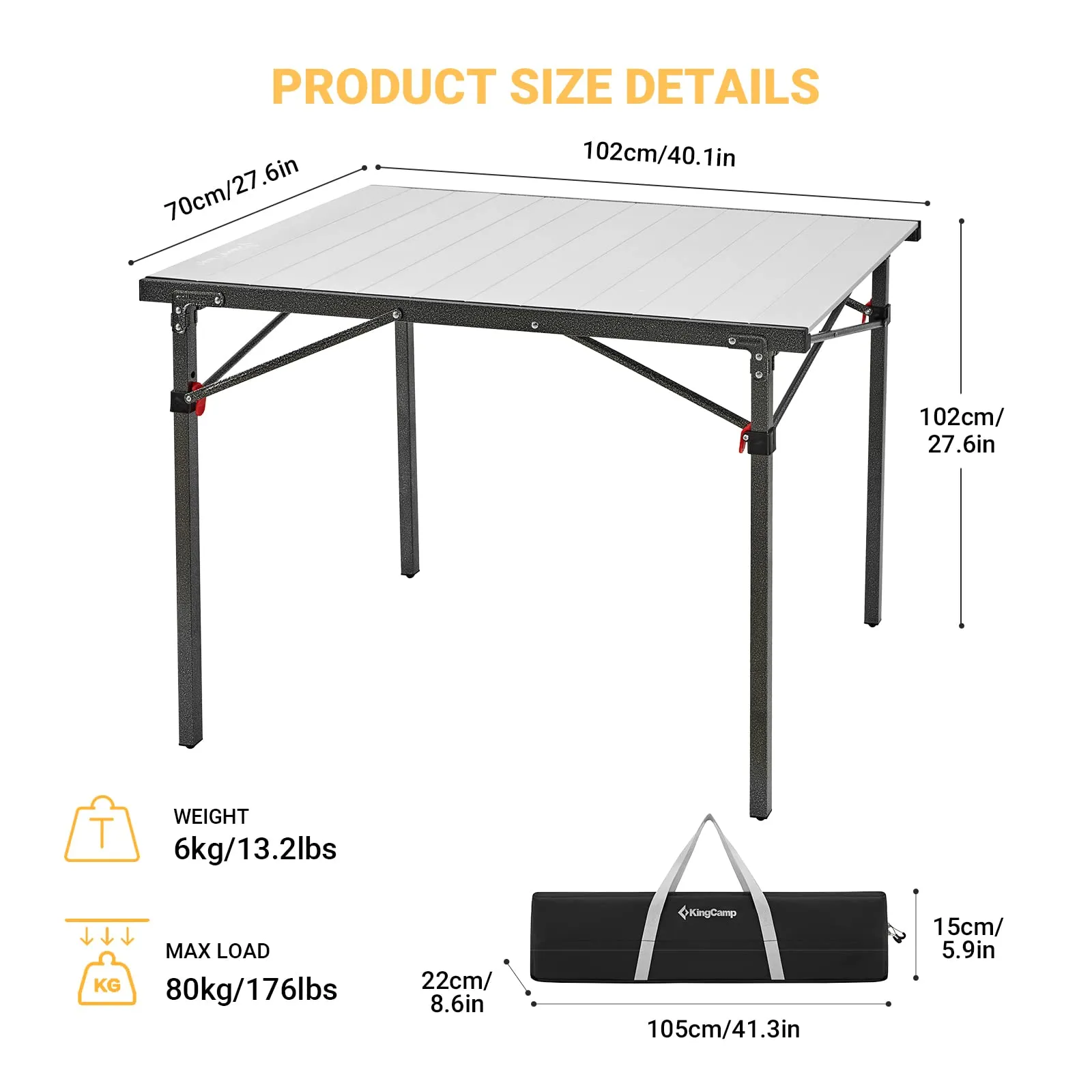 KingCamp 2-4 Person Aluminum Roll Up Portable Table