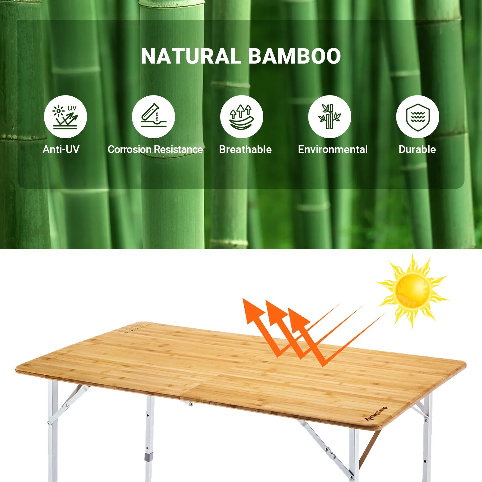 KingCamp 6 People Bamboo Folding Table