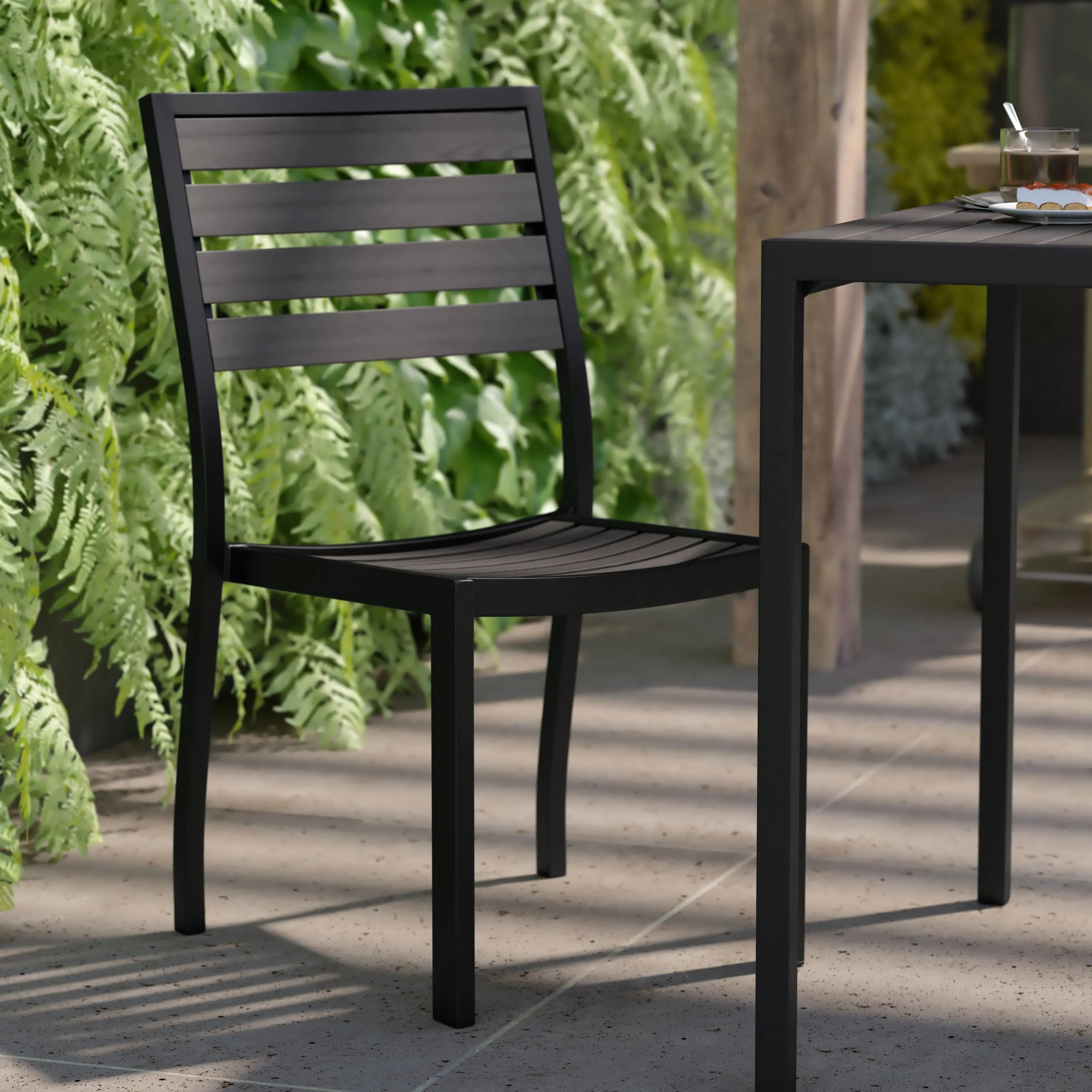 Lark Outdoor Side Chair with Faux Teak Poly Slats